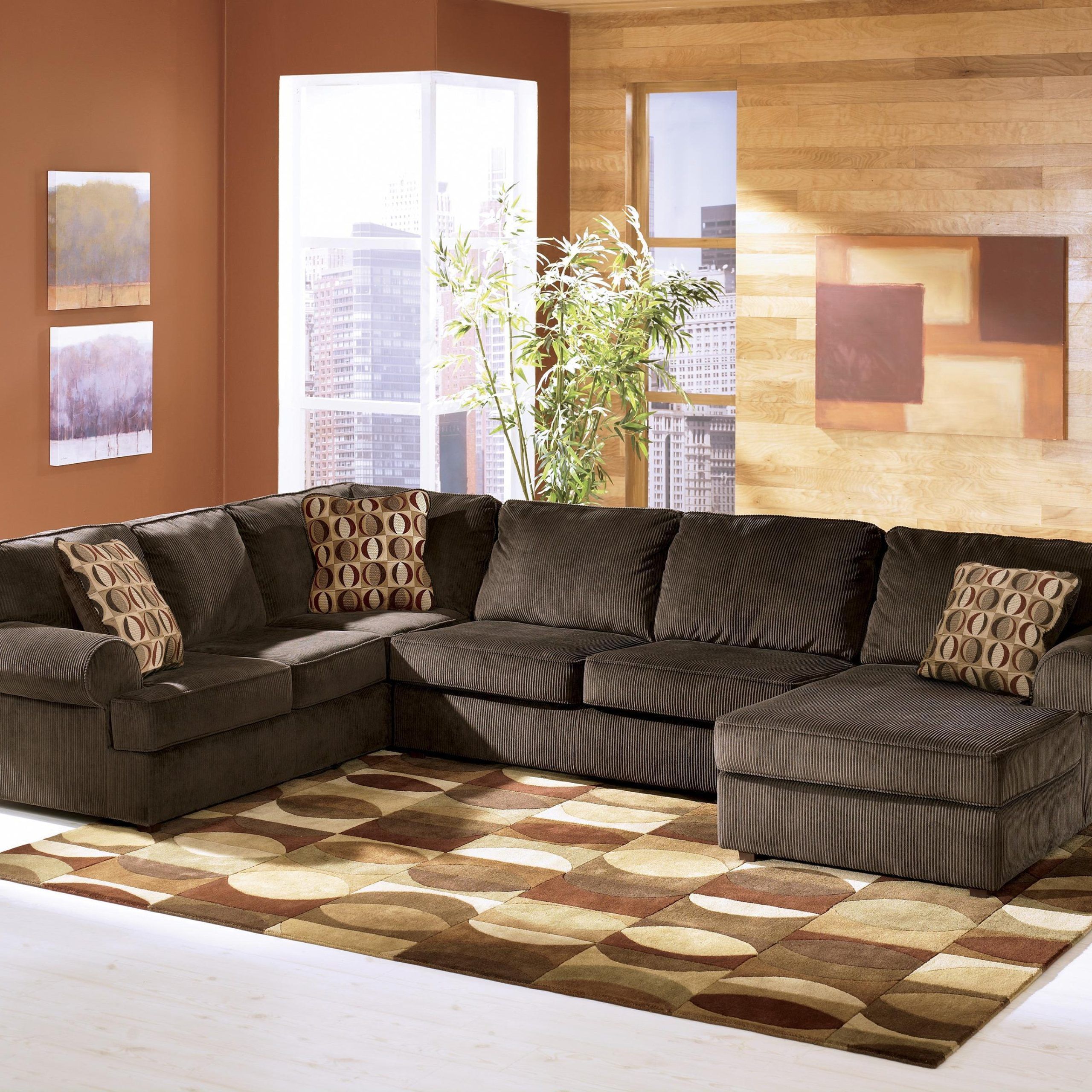 Sofas In Chocolate Brown With Well Known Ashley Furniture Vista – Chocolate Casual 3 Piece Sectional With Left (View 4 of 15)