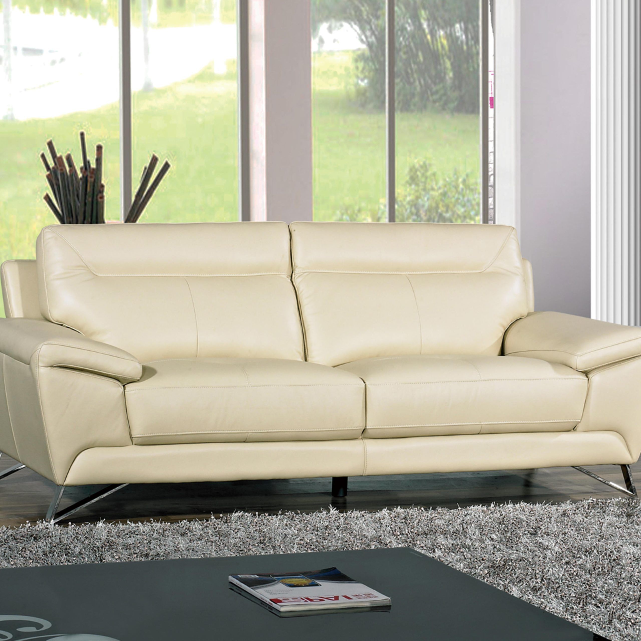 Sofas In Cream Throughout Current Cortesi Home Phoenix Genuine Leather Sofa, Cream 80" – Walmart (View 5 of 15)