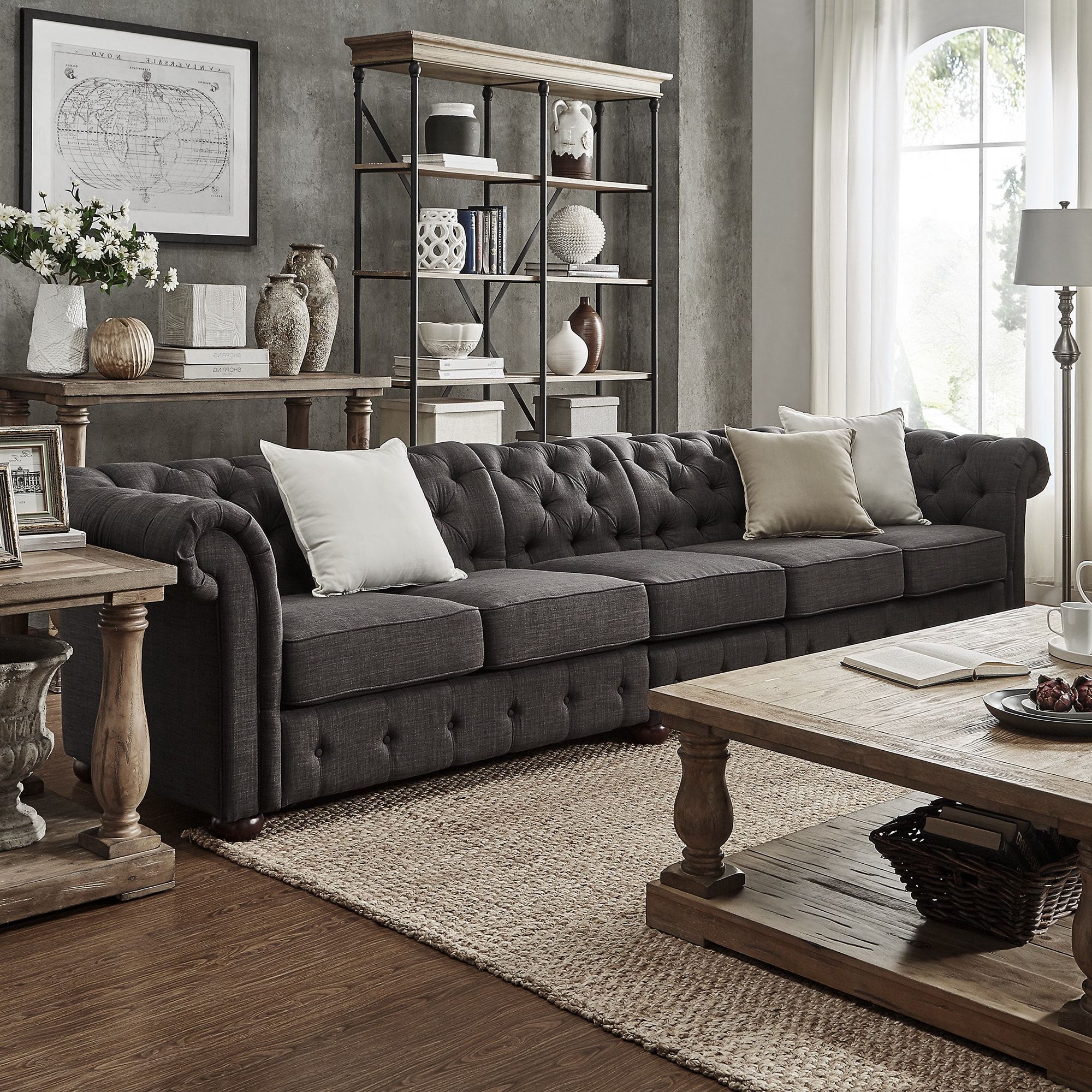 Sofas In Dark Gray For Preferred Knightsbridge Dark Grey Extra Long Tufted Chesterfield Sofainspire (View 6 of 15)