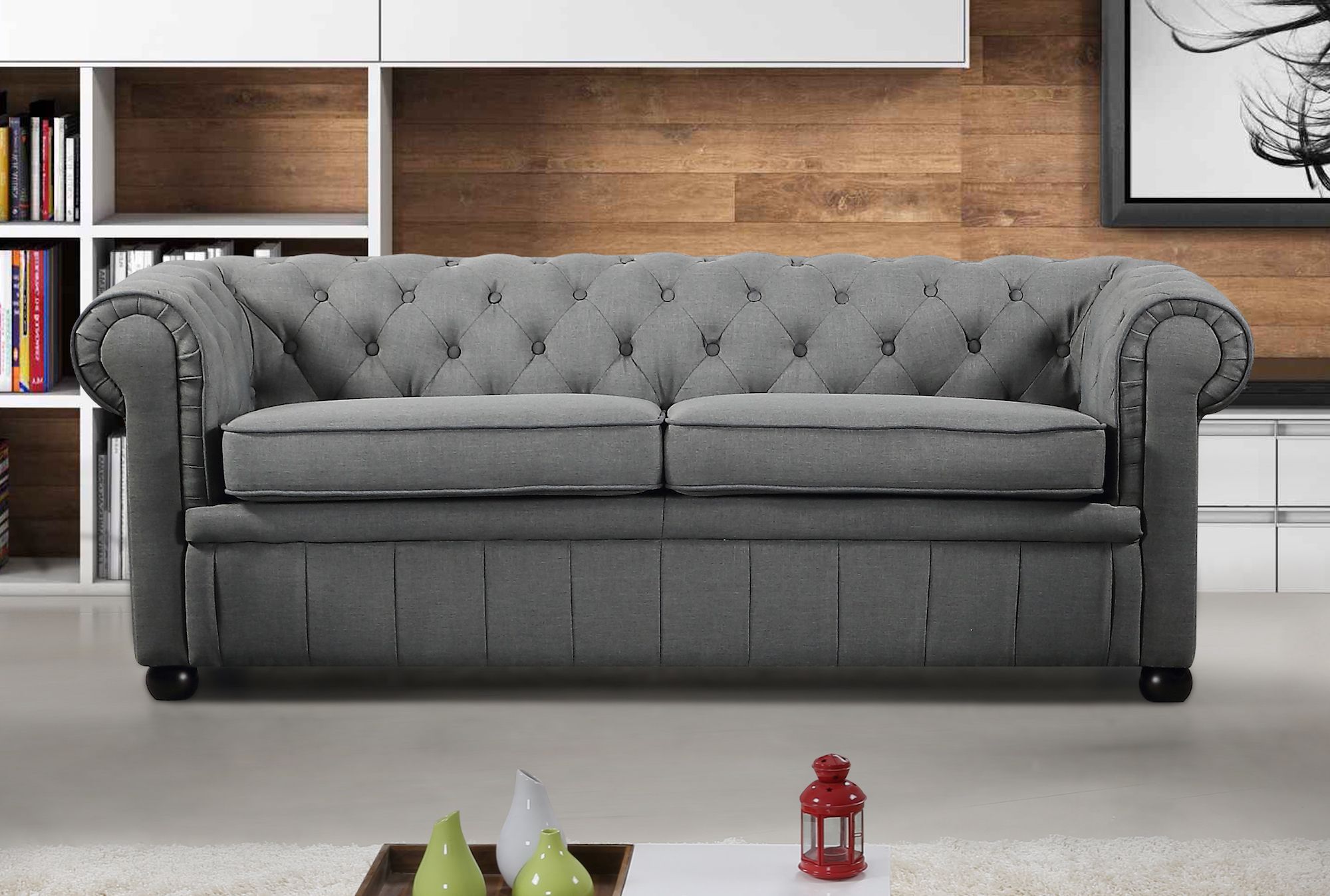 Sofas In Dark Grey In Trendy Modern Chesterfield Style Sofa – Dark Grey Fabric (View 11 of 15)