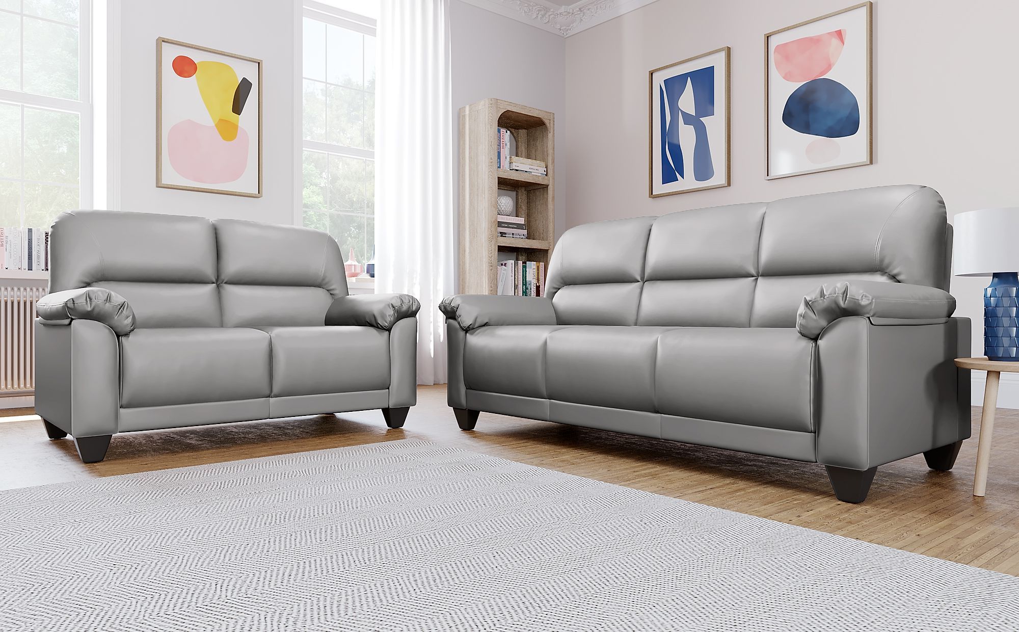 Sofas In Light Gray With Regard To Current Kenton Small Light Grey Leather 3+2 Seater Sofa Set (Photo 15 of 15)