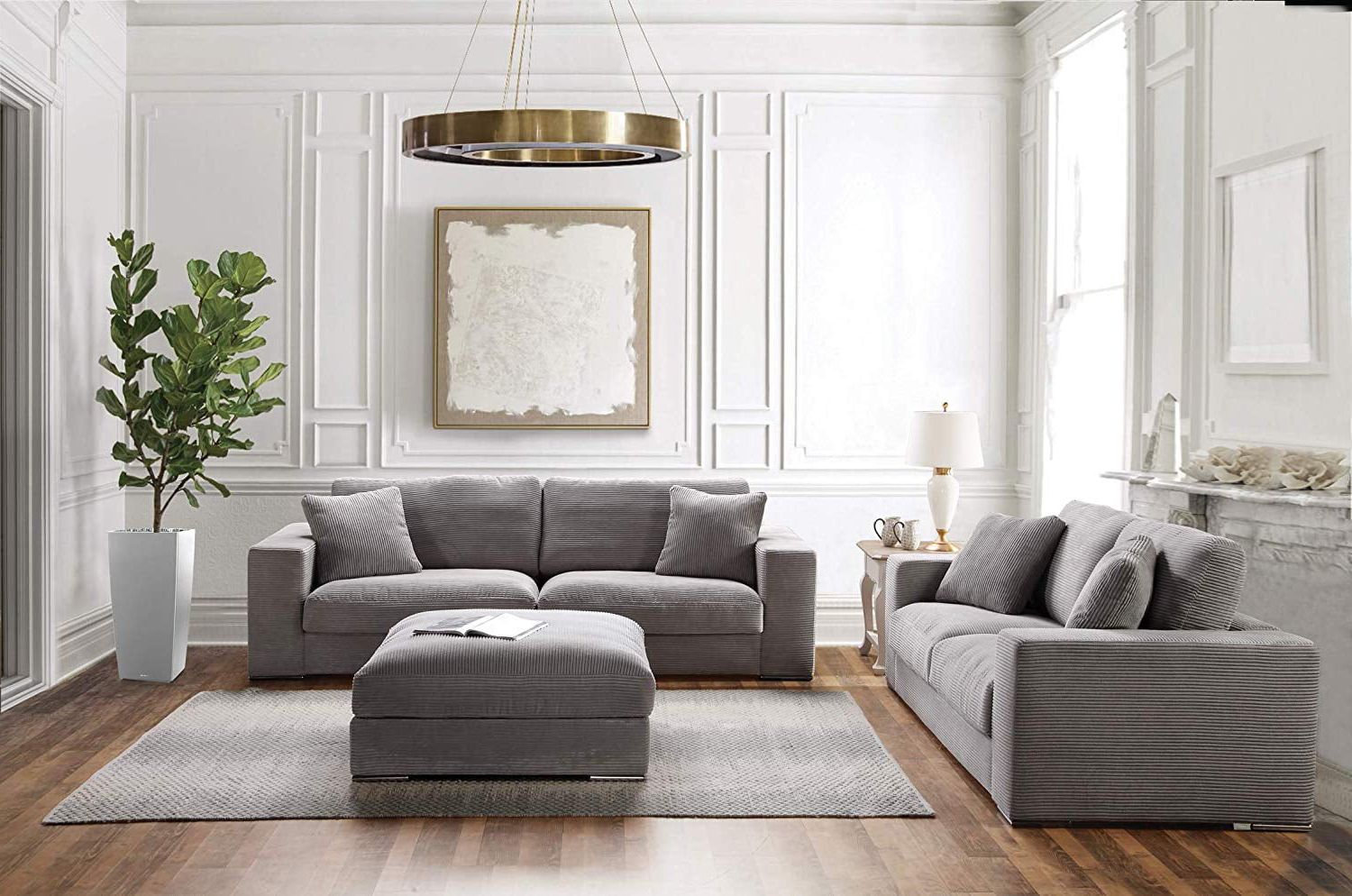 Sofas In Light Grey Regarding Famous Acanva Luxury Classic Modern Corduroy Living Room Sofa Set 3 Piece (View 6 of 15)