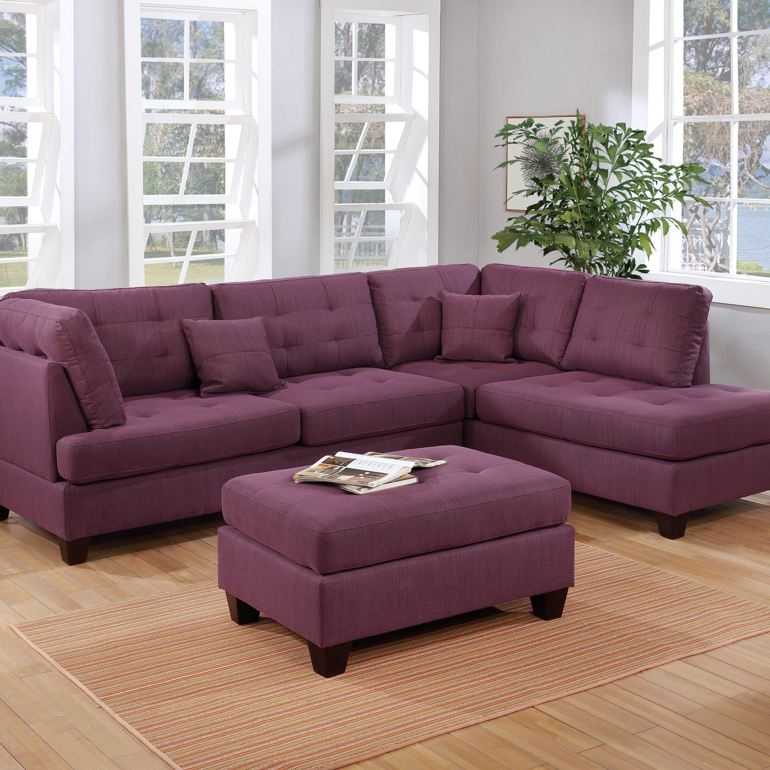Sofas With Ottomans For Trendy Living Room Modern Contemporary Purple Polyfiber Sectional Sofa Ottoman (Photo 14 of 15)