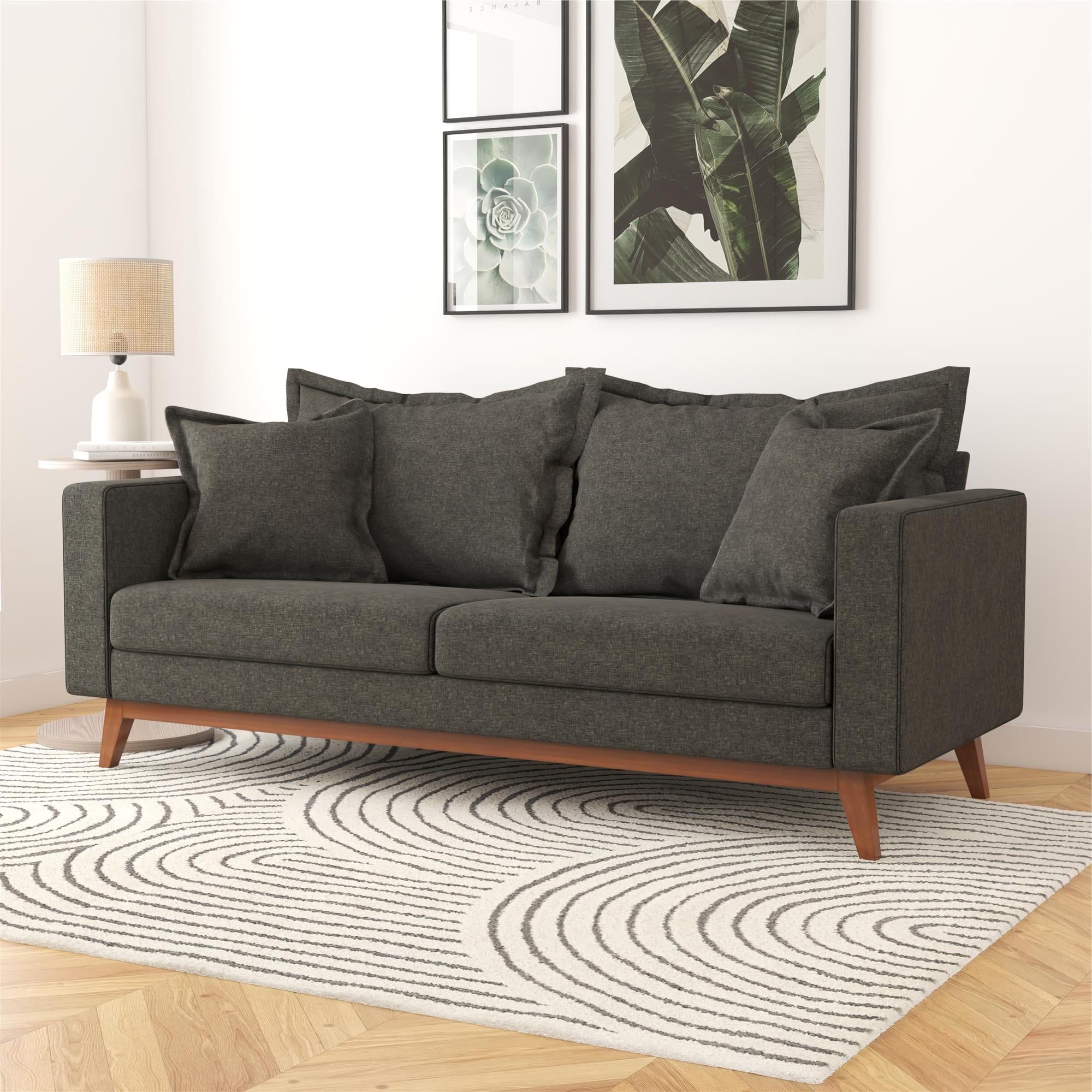 Sofas With Pillowback Wood Bases Inside Latest Dhp Miriam Pillowback Wood Base Sofa, Gray Linen – Walmart (View 5 of 15)