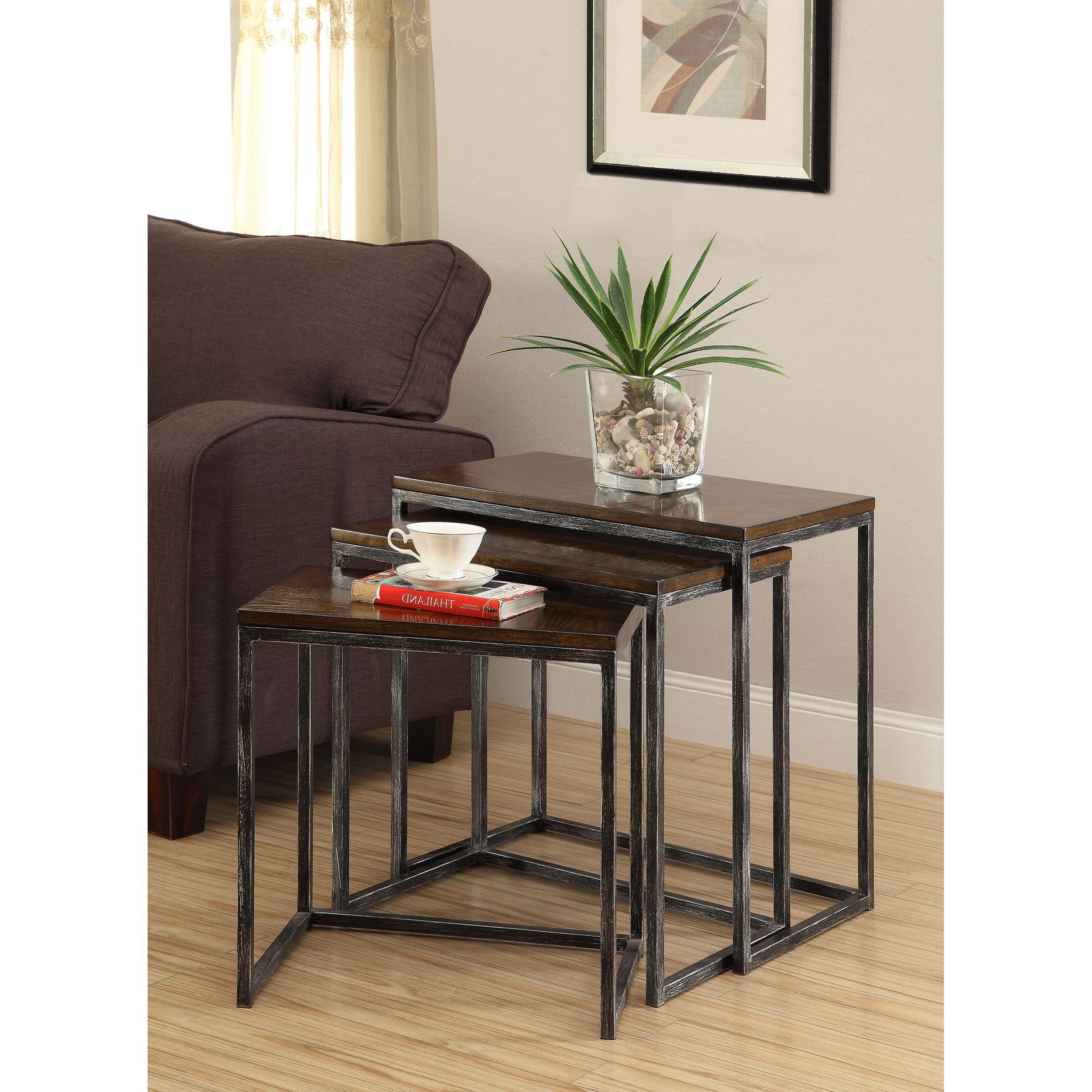 Somette Brown Cherry 3 Tier Nesting Accent Tables (set Of 3 Throughout Well Liked Coffee Tables Of 3 Nesting Tables (View 14 of 15)