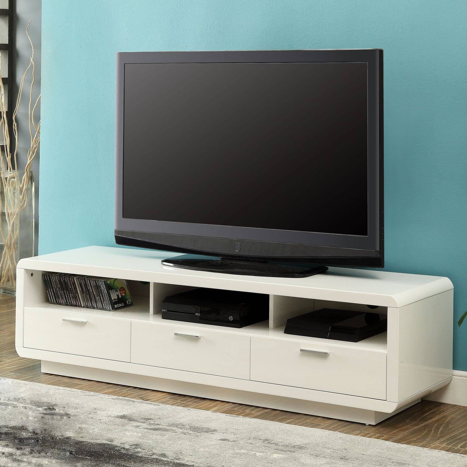 Stand For Flat Screen Regarding Fashionable Acme Randell White Tv Stand For Flat Screen Tvs Up To 60" – Walmart (View 13 of 15)