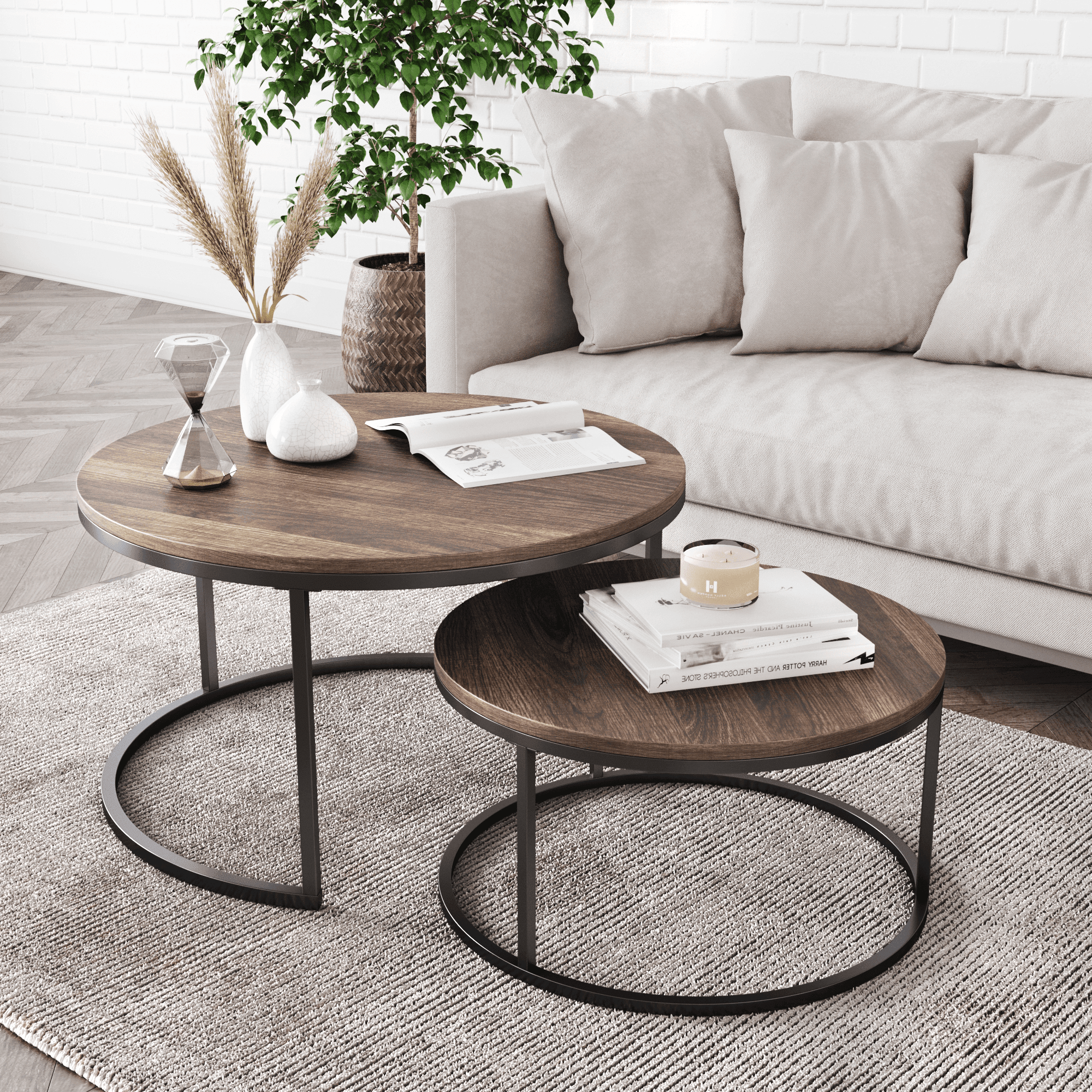 Stella Round Nesting Or Stacking Coffee Table Set Of 2 Wood Finish Throughout Famous Round Coffee Tables With Steel Frames (View 8 of 15)