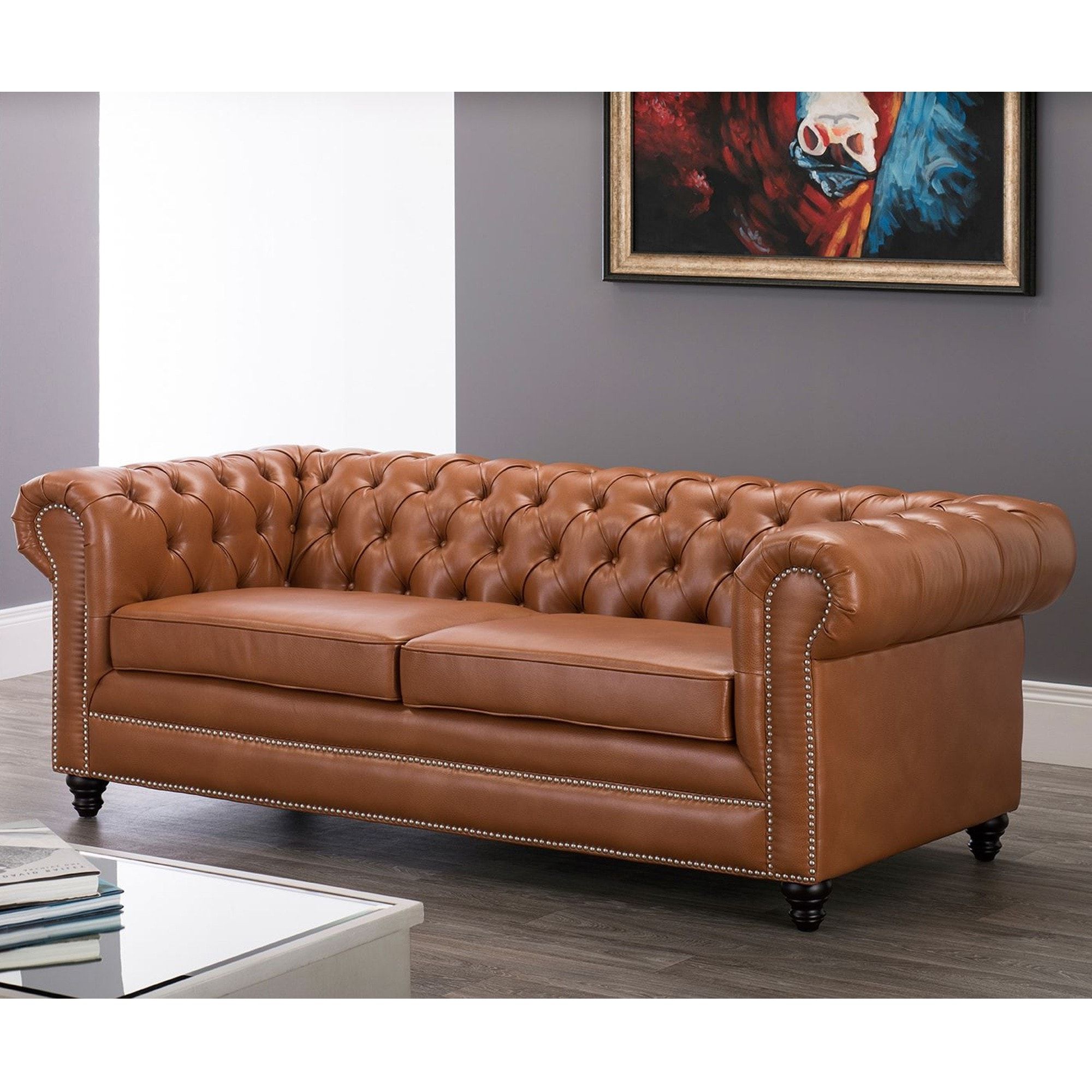 Tan Chesterfield Sofa With Fashionable Faux Leather Sofas (Photo 4 of 15)