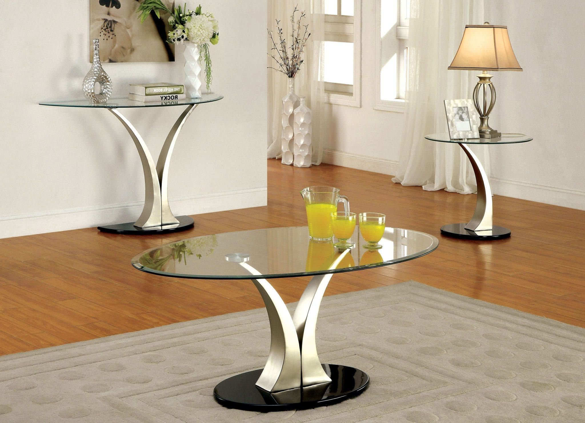 Tempered Glass Coffee Tables With Regard To Current Furniture Of America Valo 3 Pieces Tempered Glass Coffee Table Set (View 12 of 15)
