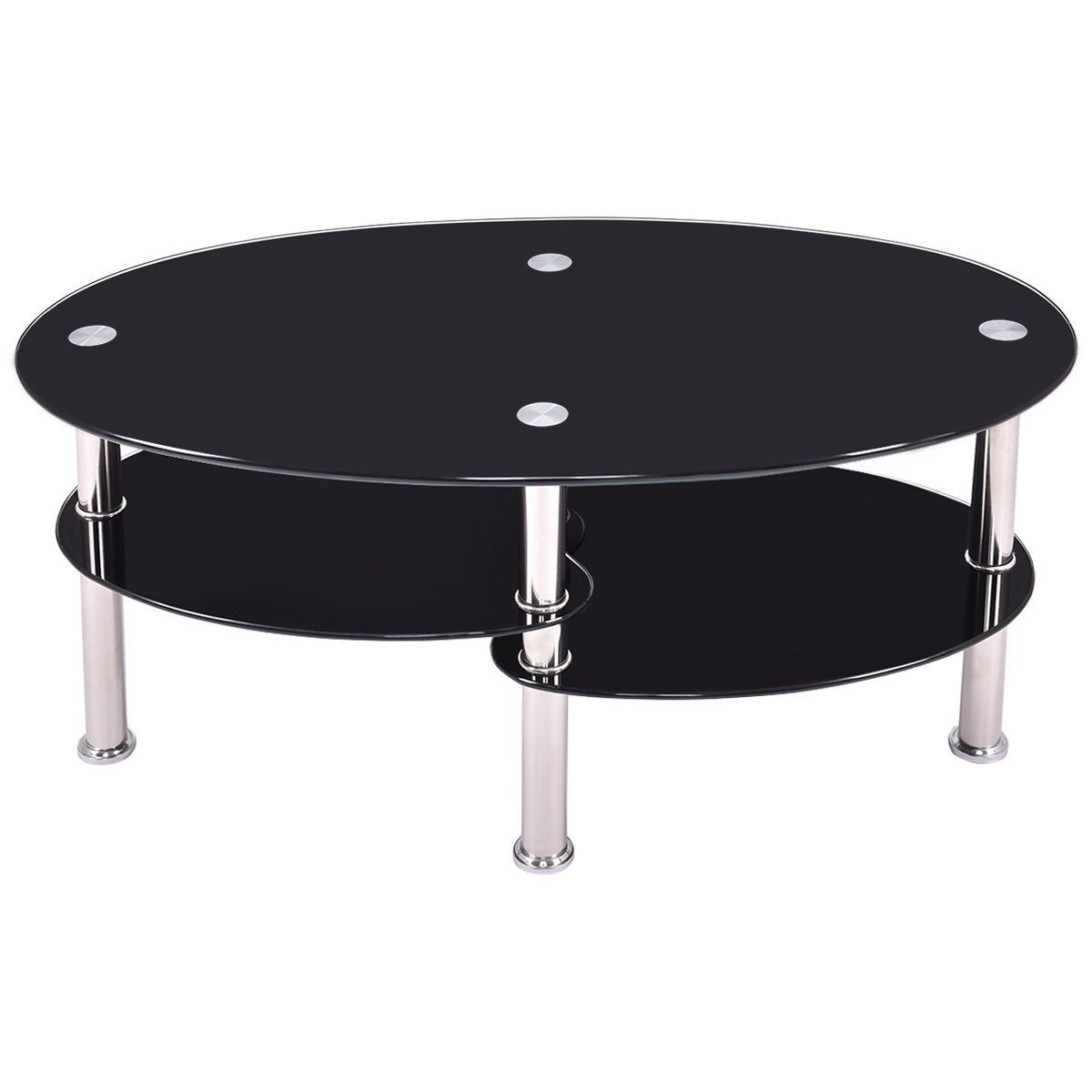 Tempered Glass Oval Side Coffee Table Shelf Chrome Base Living Room For Best And Newest Tempered Glass Oval Side Tables (View 4 of 15)