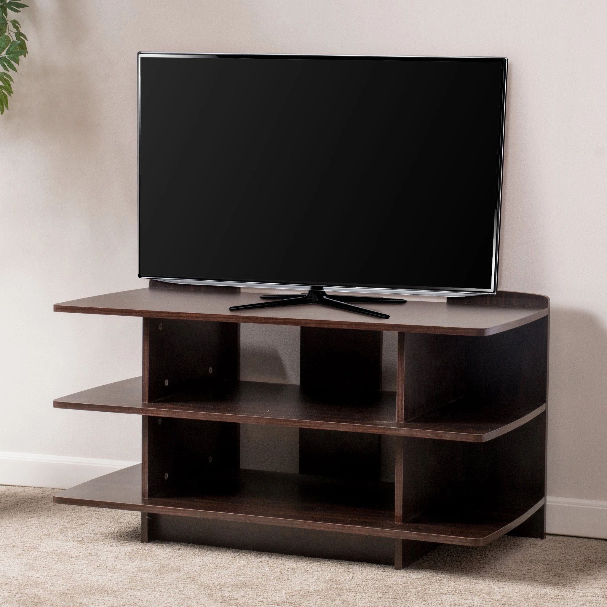 Tier Stand Console Cabinets Throughout Well Known Ian 3 Tier Dark Walnut Wood Tv Console Stand In Tv Stands From (Photo 3 of 15)