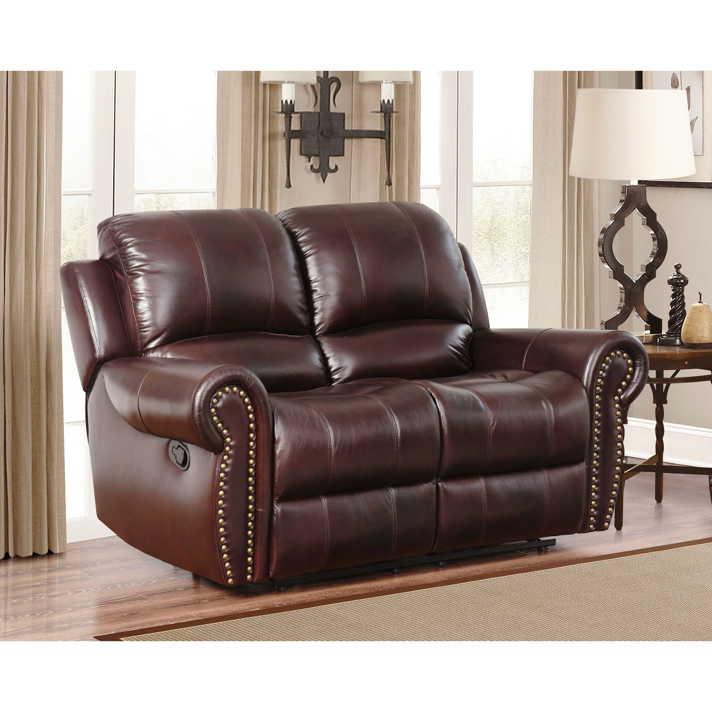 Top Grain Leather Loveseats Intended For Widely Used Abbyson Broadway Top Grain Leather Reclining Loveseat Brown With (Photo 1 of 15)