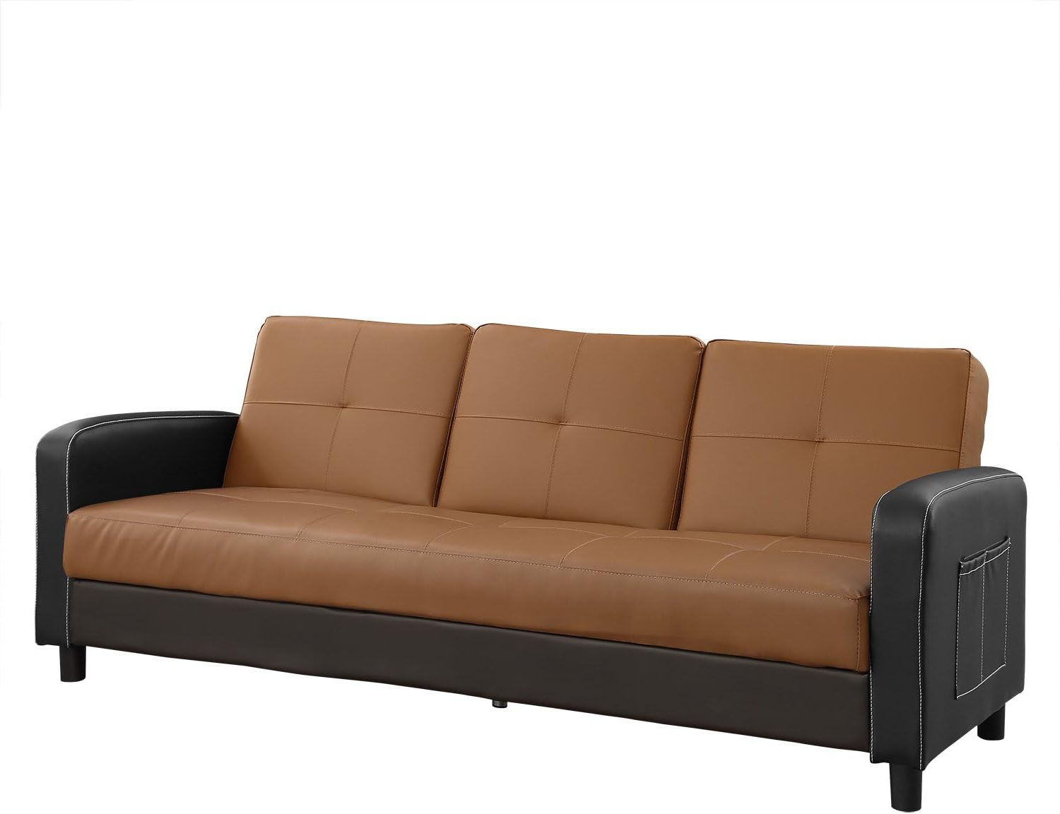 Traditional 3 Seater Faux Leather Sofas In Most Up To Date Furniture Light Brown 3 Seater Faux Leather Sofa Bed With Cup Holder (View 7 of 15)