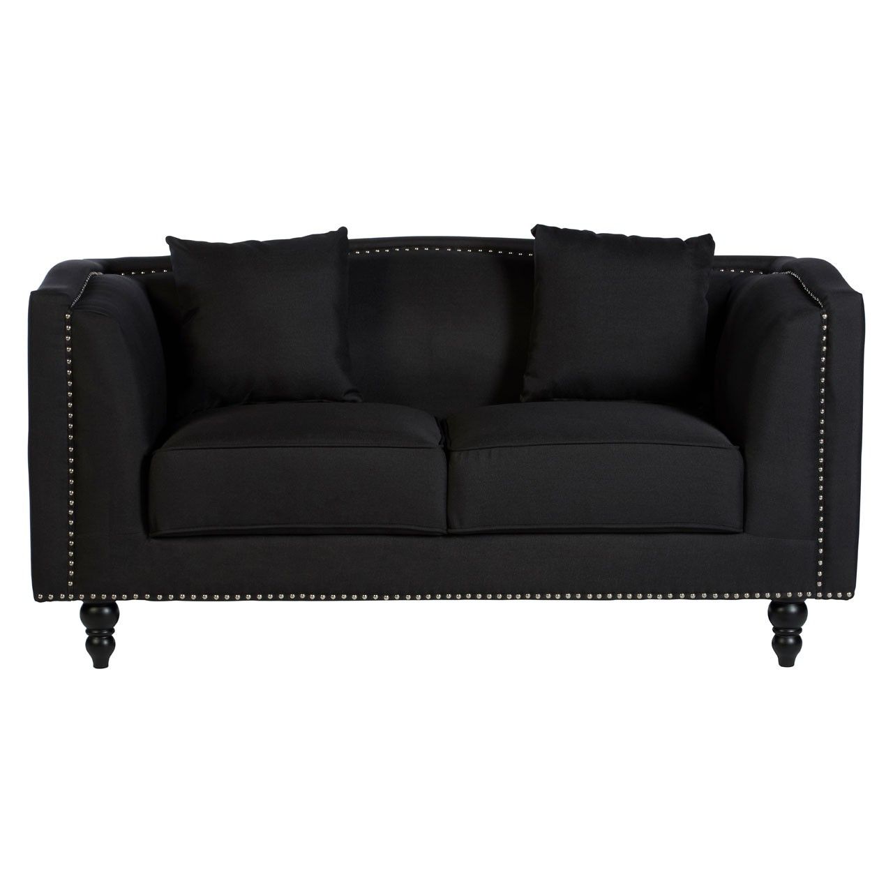 Traditional Black Fabric Sofas With 2017 Feya 2 Seat Black Fabric Sofa (View 12 of 15)