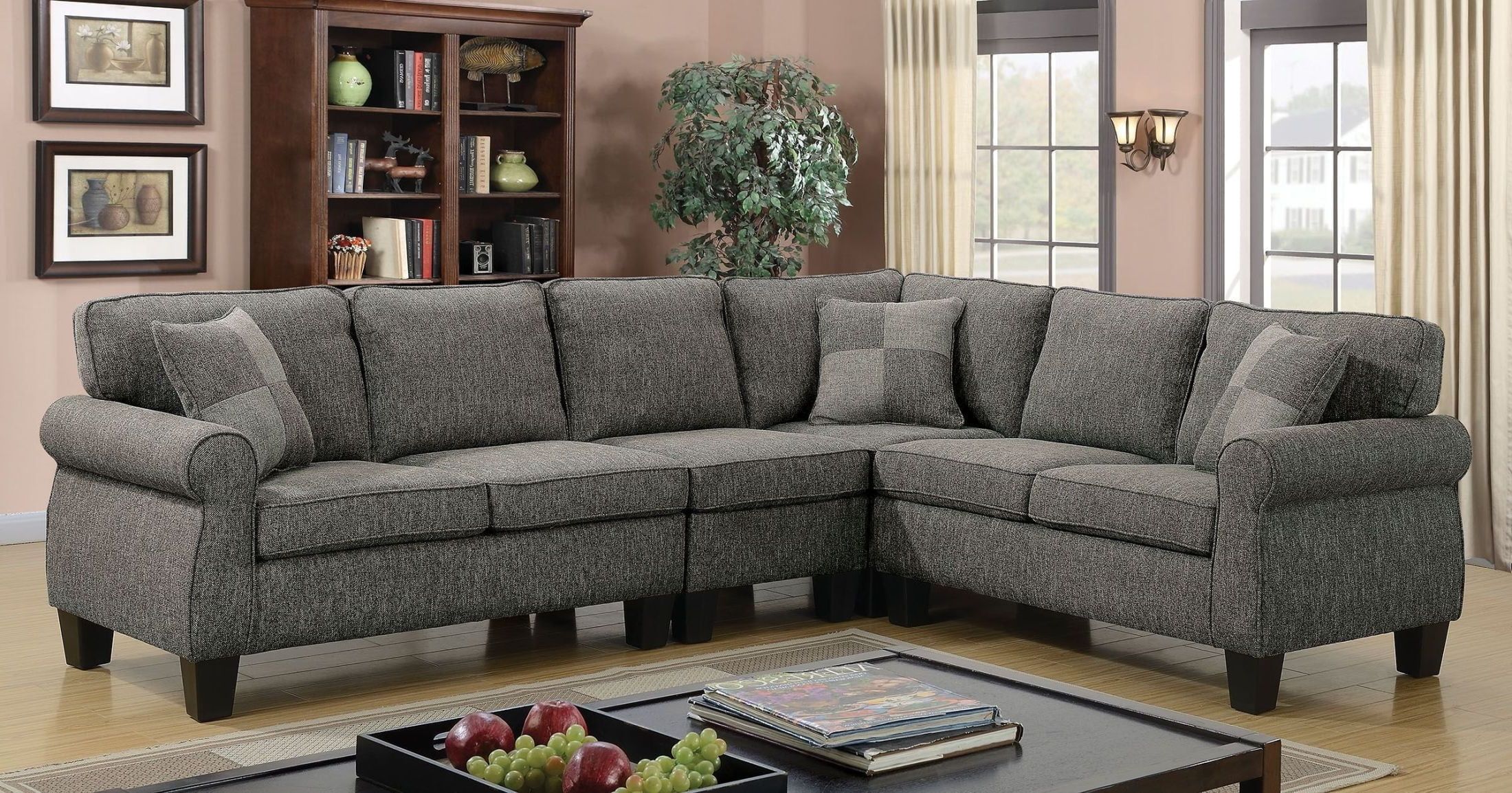 Trendy Dark Gray Sectional Sofas Pertaining To Rhian Dark Gray Sectional From Furniture Of America (View 3 of 15)