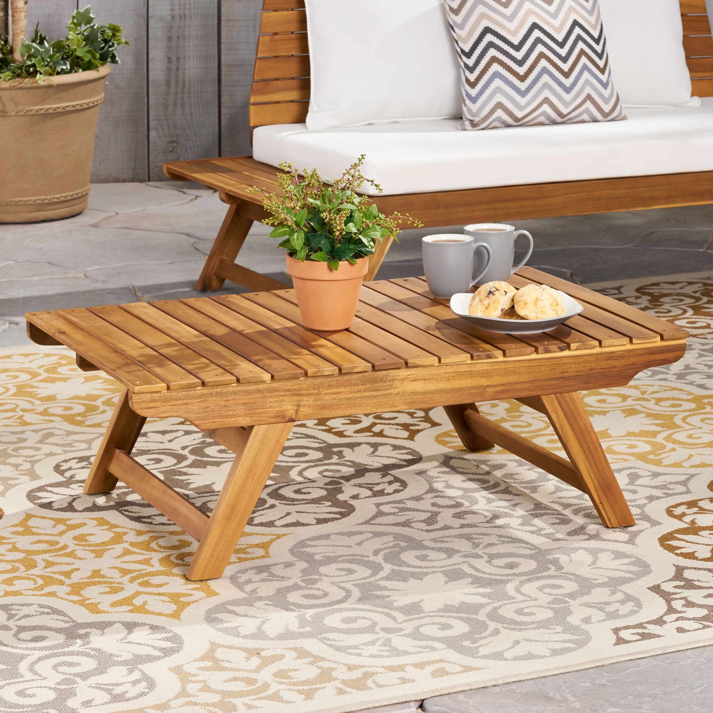 Trendy Ledger Outdoor Wooden Coffee Table, Teak – Walmart – Walmart Inside Outdoor Coffee Tables With Storage (Photo 15 of 15)