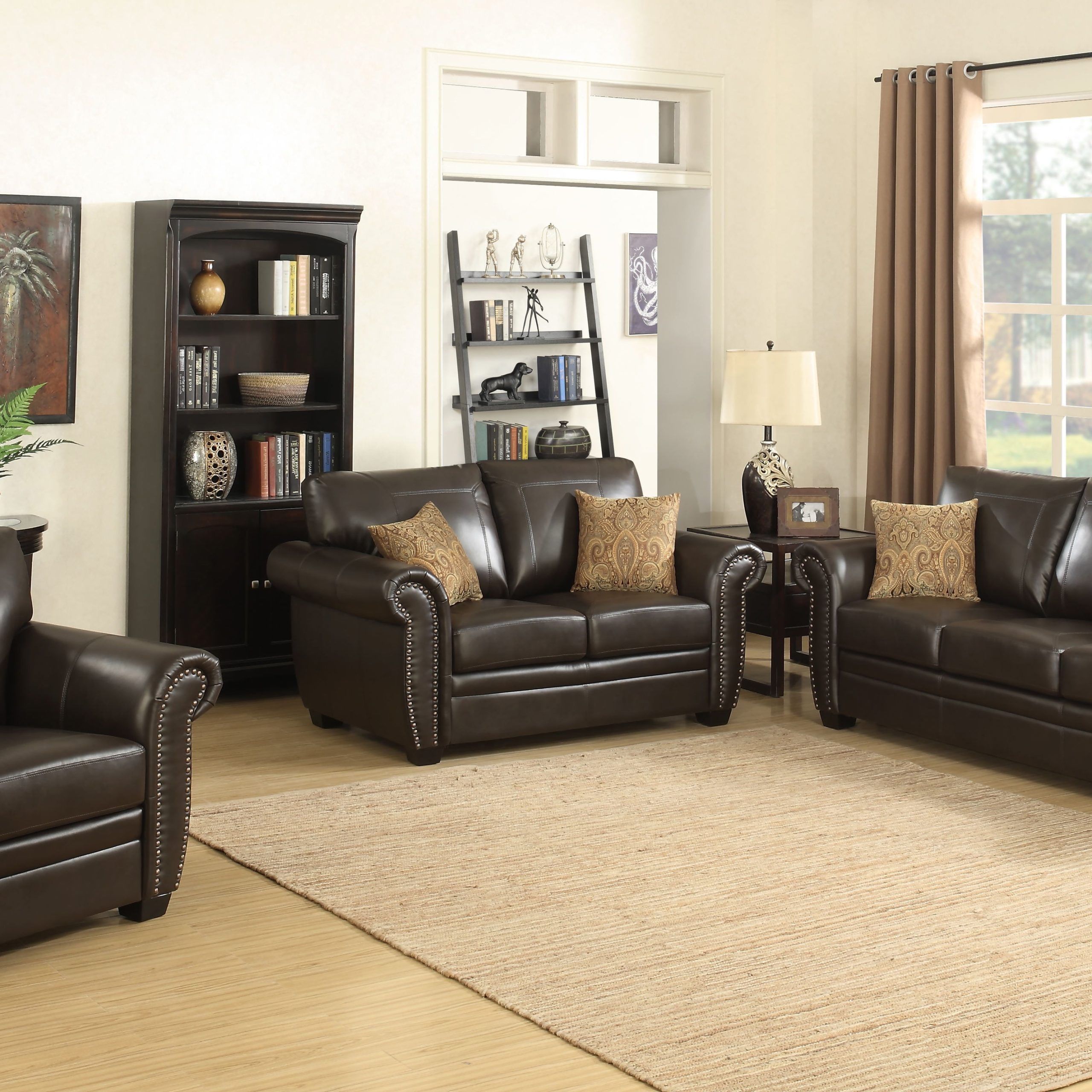 Trendy Louis Collection Traditional 3 Piece Upholstered Leather Living Room Within Sofas For Living Rooms (View 2 of 15)