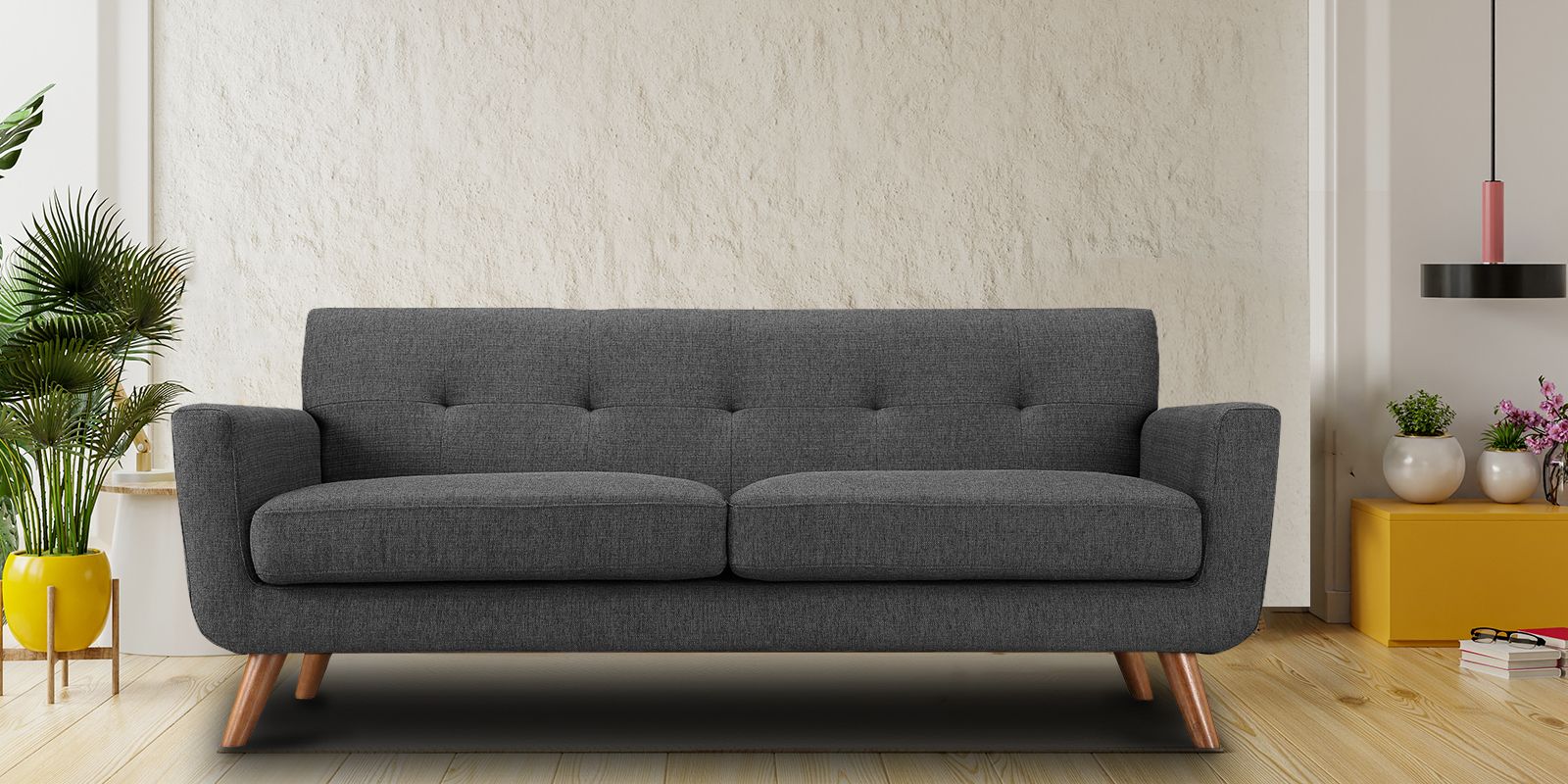 Trendy Mid Century Classic 3 Seater Sofa In Grey Colour – Dreamzz Furniture For Mid Century 3 Seat Couches (View 3 of 15)
