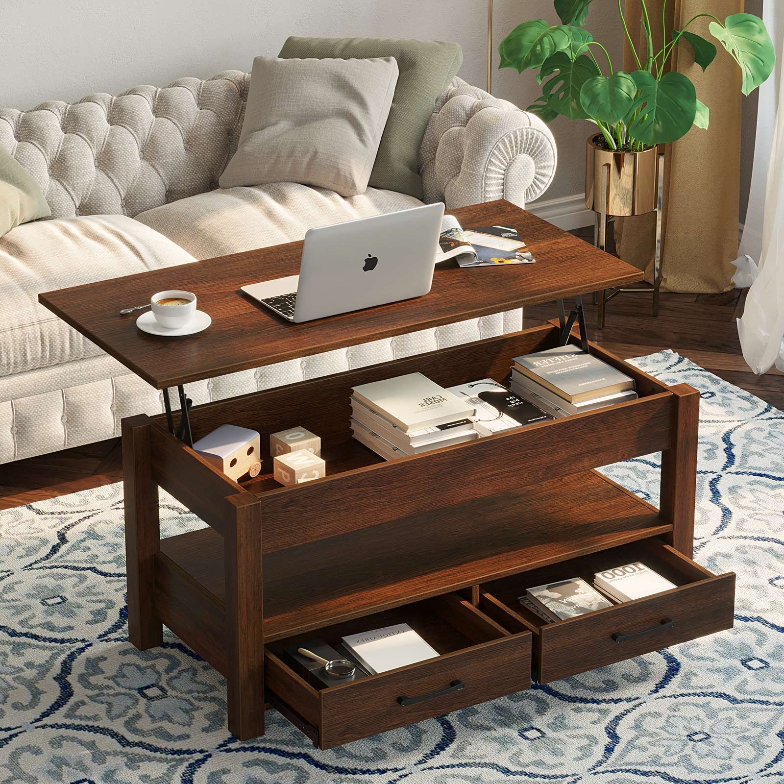 Trendy Rolanstar Coffee Table, Lift Top Coffee Table With Drawers And Hidden Intended For Lift Top Coffee Tables With Shelves (View 15 of 15)