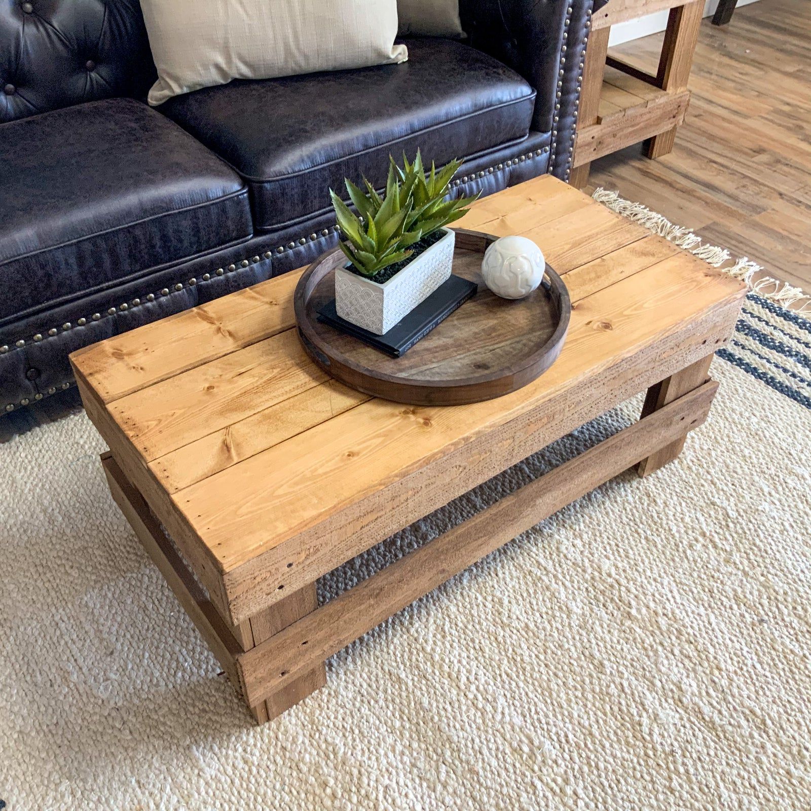 Trendy Woven Paths Landmark Pine Solid Wood Farmhouse Coffee Table, Walnut Regarding Woven Paths Coffee Tables (View 3 of 15)