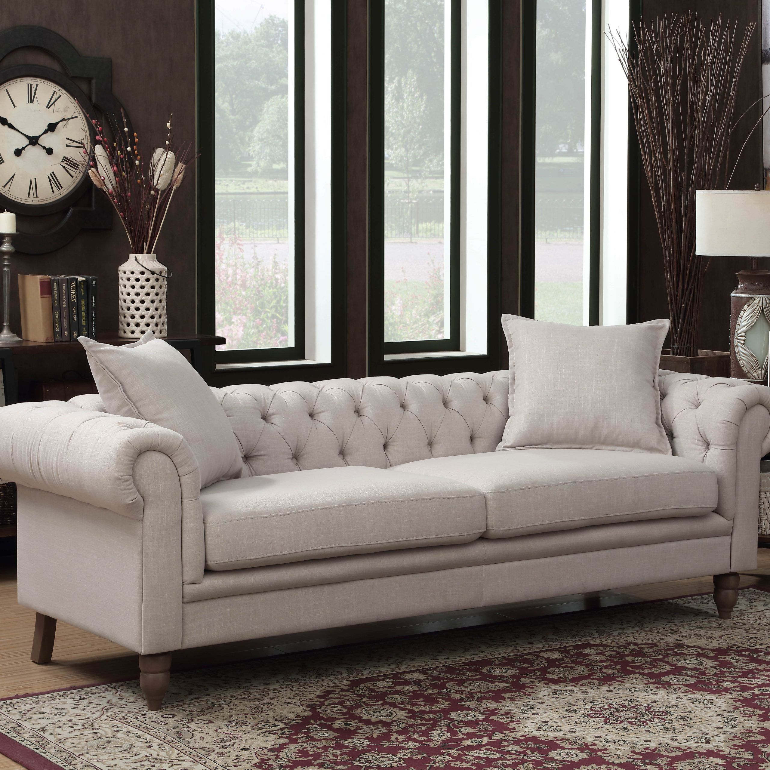 Tufted Upholstered Sofas Regarding Most Recent Juliet Collection Contemporary Linen Fabric Upholstered Button Tufted (View 10 of 15)