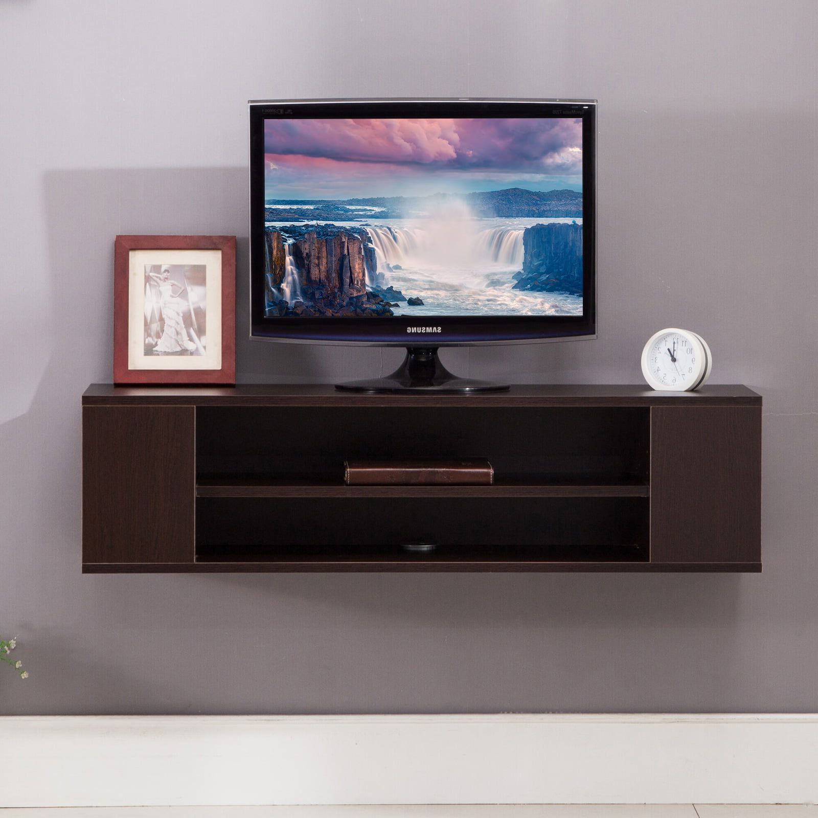Tv Stand Mecor Floating Shelves Wall Mount Media Console With 2 Tire With Preferred Top Shelf Mount Tv Stands (View 8 of 15)