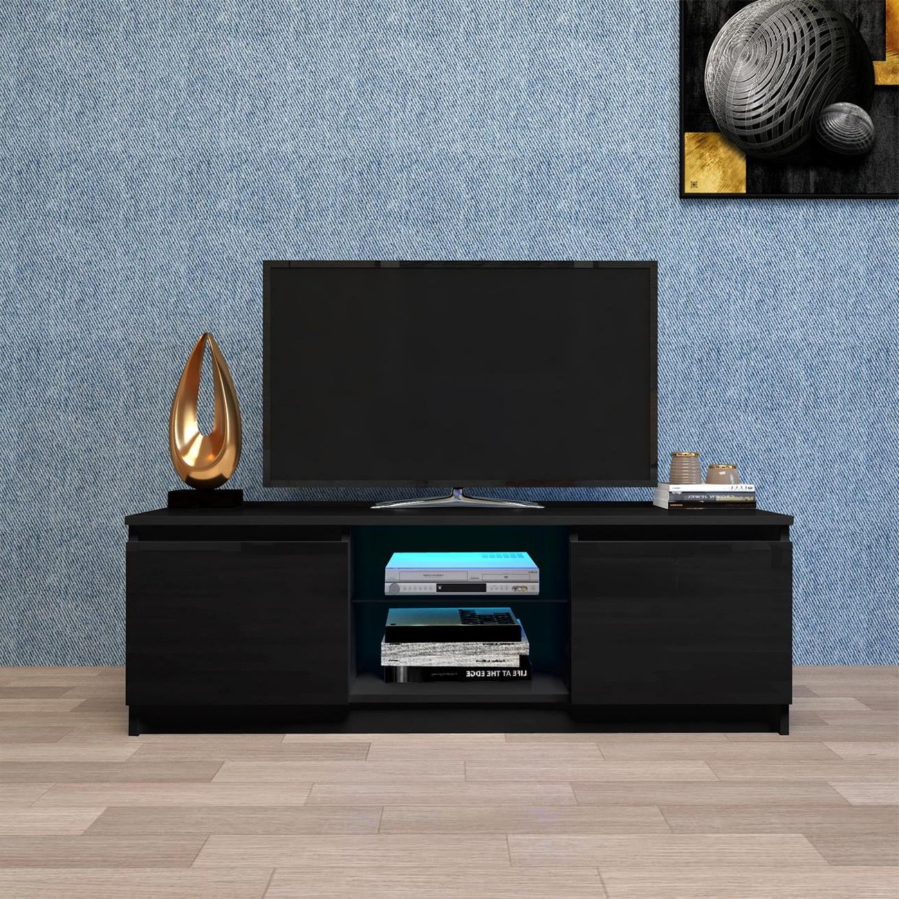 Tv Stand With Storage Drawers Shelves Led Rgb Lights, For Flat Tv 40 55 Throughout Most Popular Tv Stands With Lights (View 13 of 15)