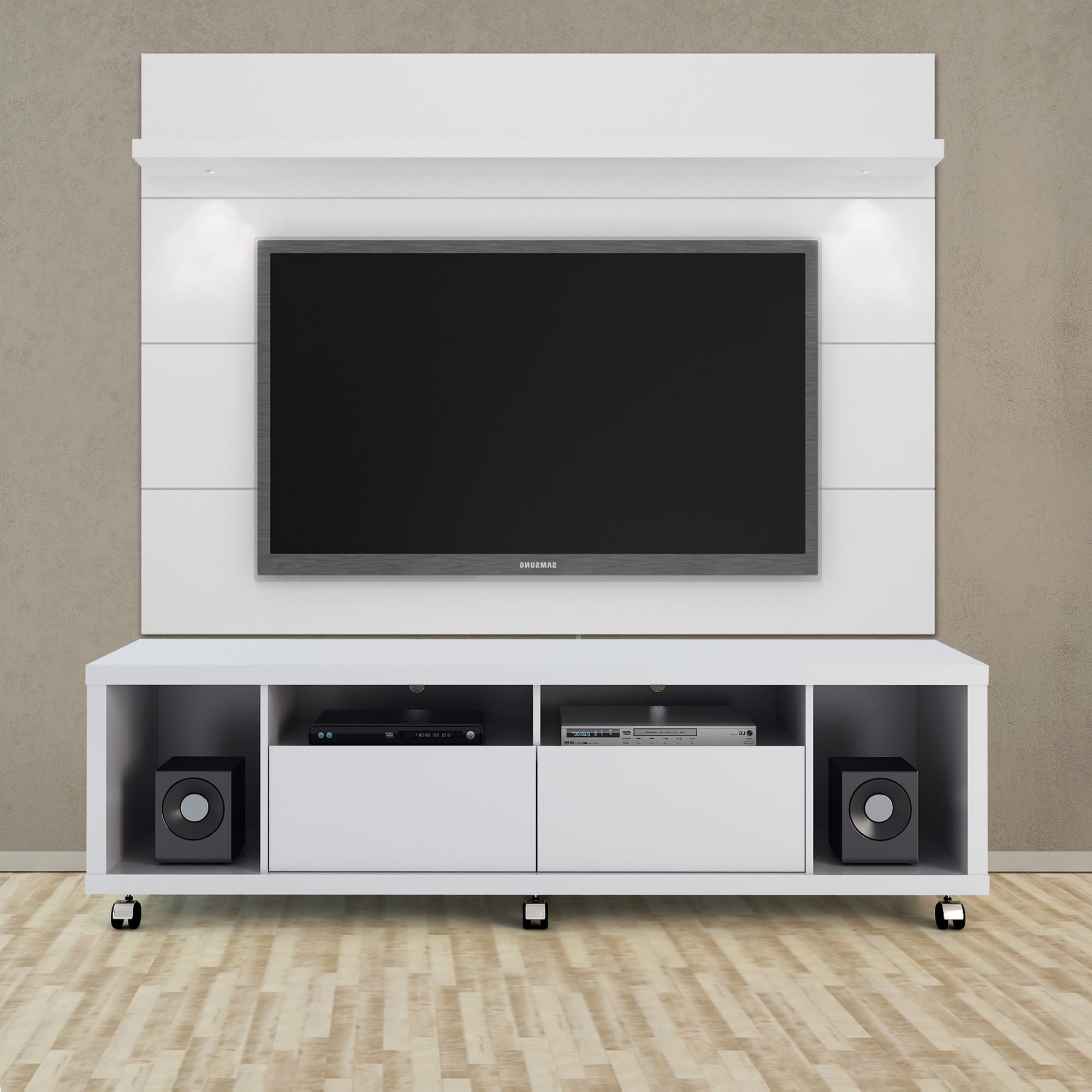 Tv Stands With Lights In Most Recent Cabrini White Gloss Tv Stand & Floating Wall Tv Panel W/1.8 Led Lights (Photo 8 of 15)