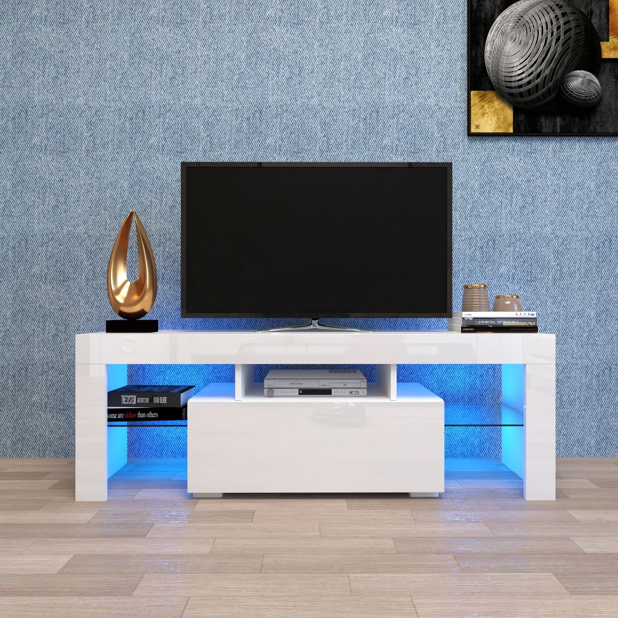 Tv Stands With Lights Regarding Most Up To Date White Tv Stand For Living Room, Modern Tv Stand With Led Light, Tv (Photo 5 of 15)