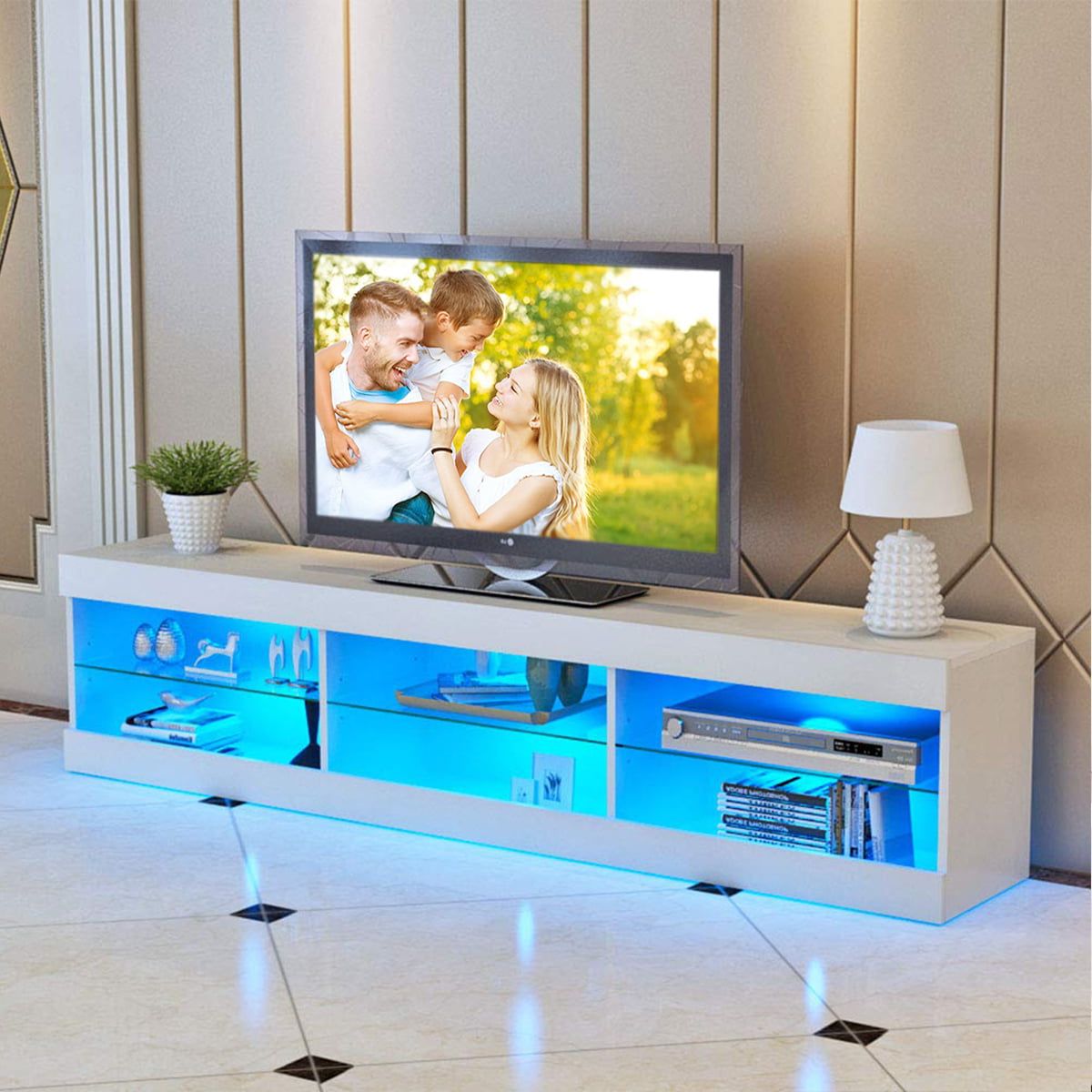 Tv Stands With Lights Within Fashionable 57'' Tv Stand For Flat Tv 40 55'' Inch Tv In Home W/led Lights Shelves (Photo 6 of 15)