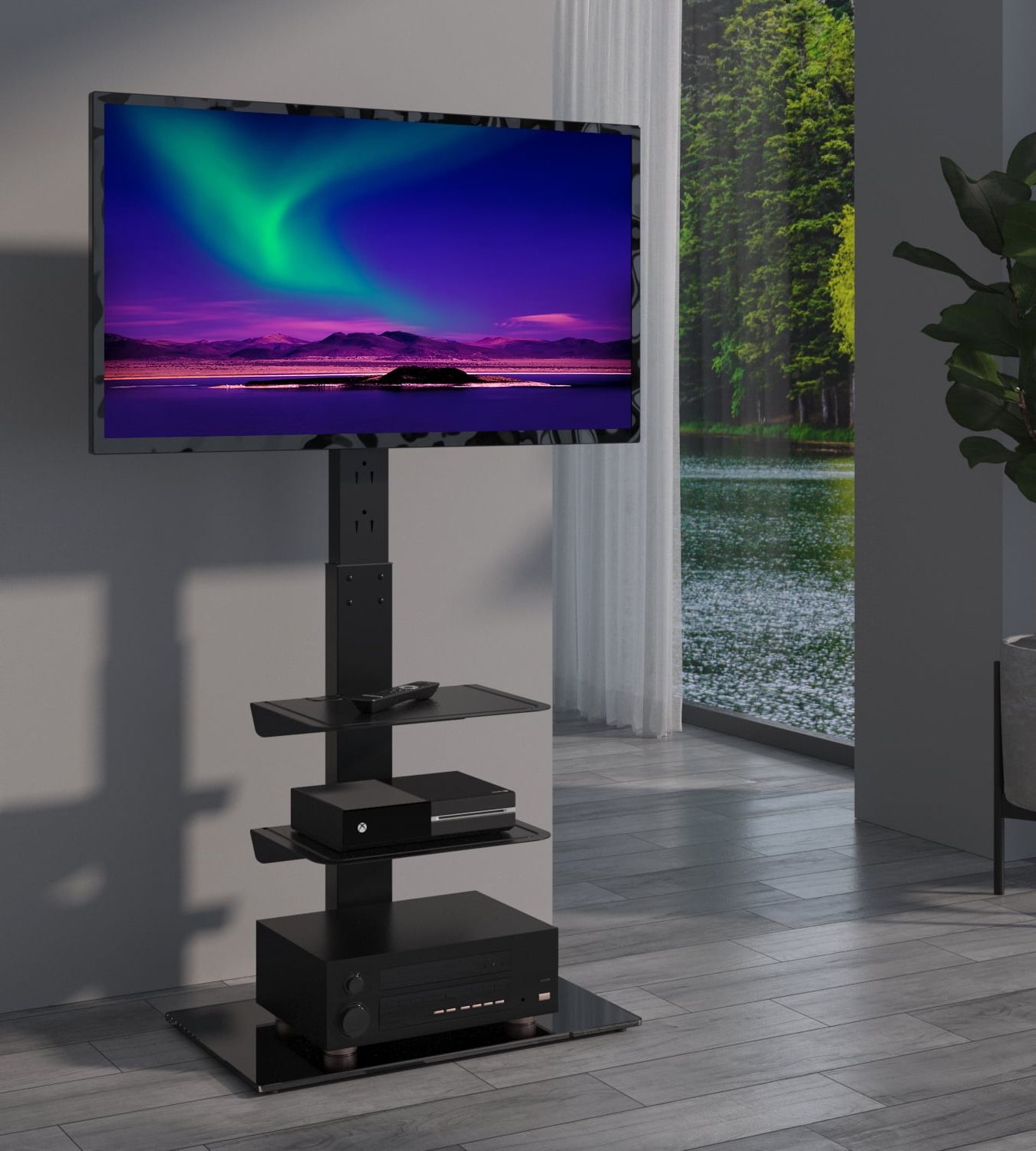Universal Floor Tv Stands With Regard To Famous Universal Swivel Floor Tv Stand With Mount Height Adjustable For Most (View 3 of 15)