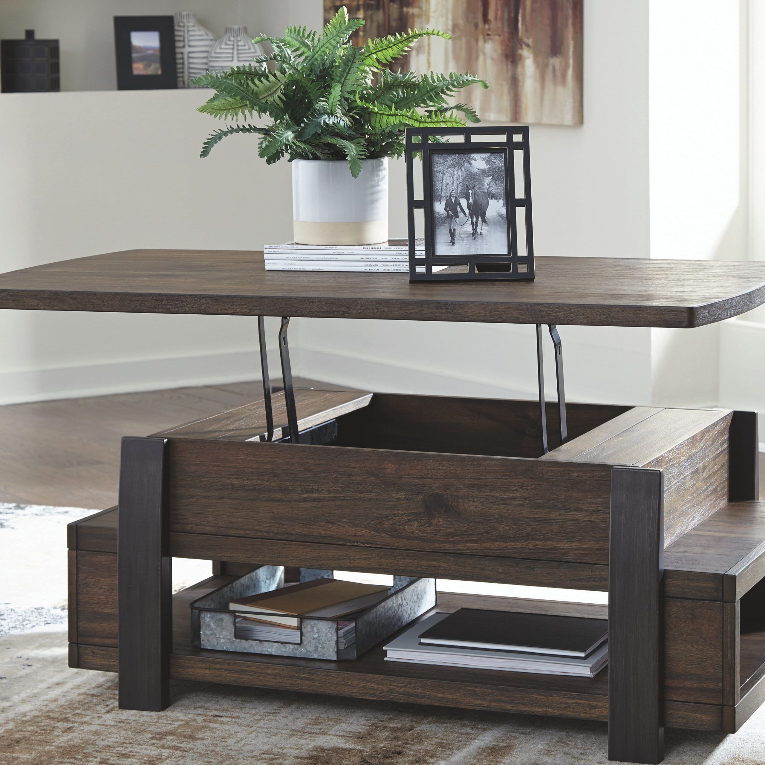 Vailbry Coffee Table With Lift Top, Brown (Photo 5 of 15)