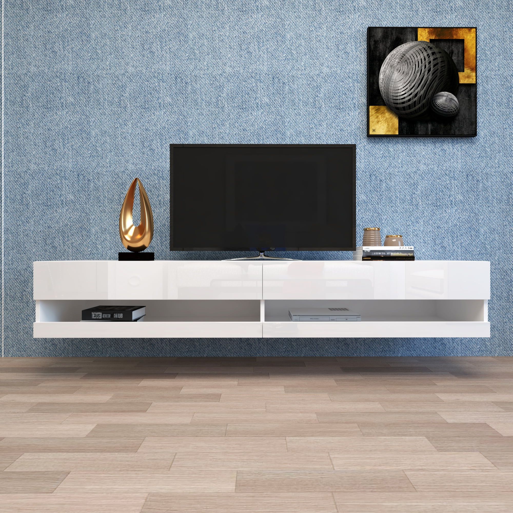 Wall Mounted Floating Tv Stands With Well Known White Wall Mounted Tv Stand, Segmart Led Tv Cabinet For 80 Inch Tv (View 14 of 15)