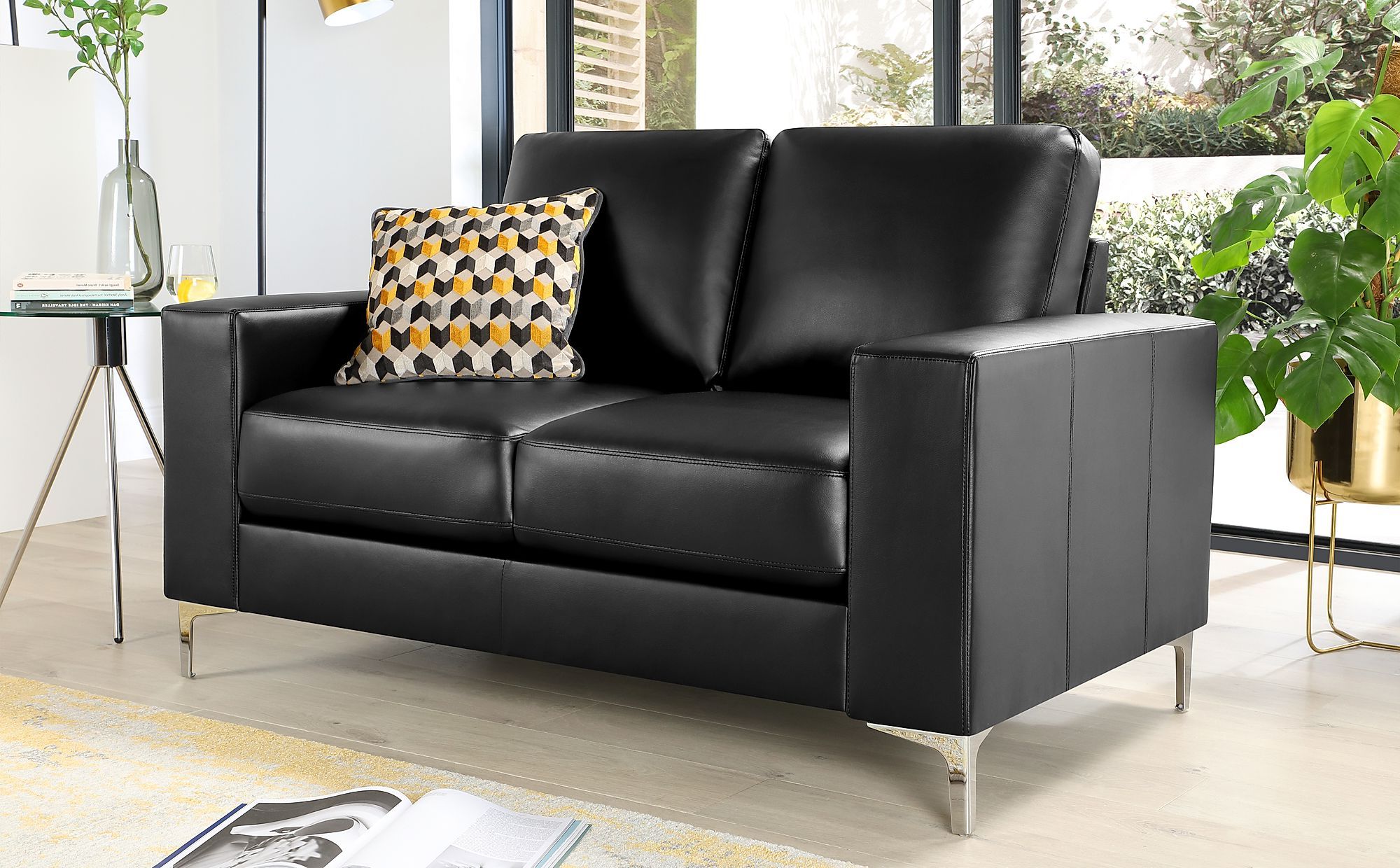 Well Known 2 Seater Black Velvet Sofa Beds Within Baltimore Black Leather 2 Seater Sofa (Photo 13 of 15)