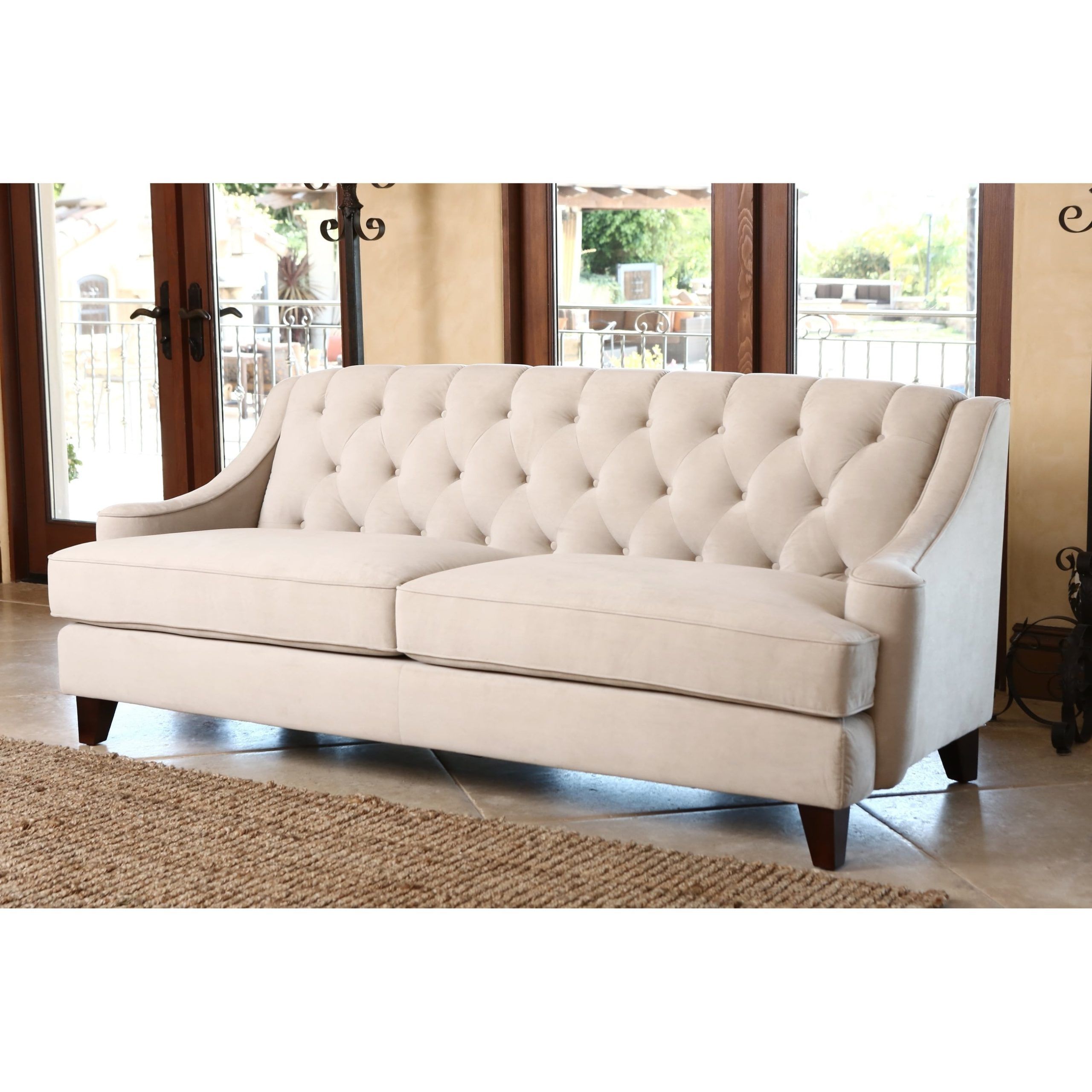 Well Known Abbyson Living Claridge Beige Velvet Fabric Tufted Sofa – Overstock Pertaining To Sofas In Beige (Photo 8 of 15)