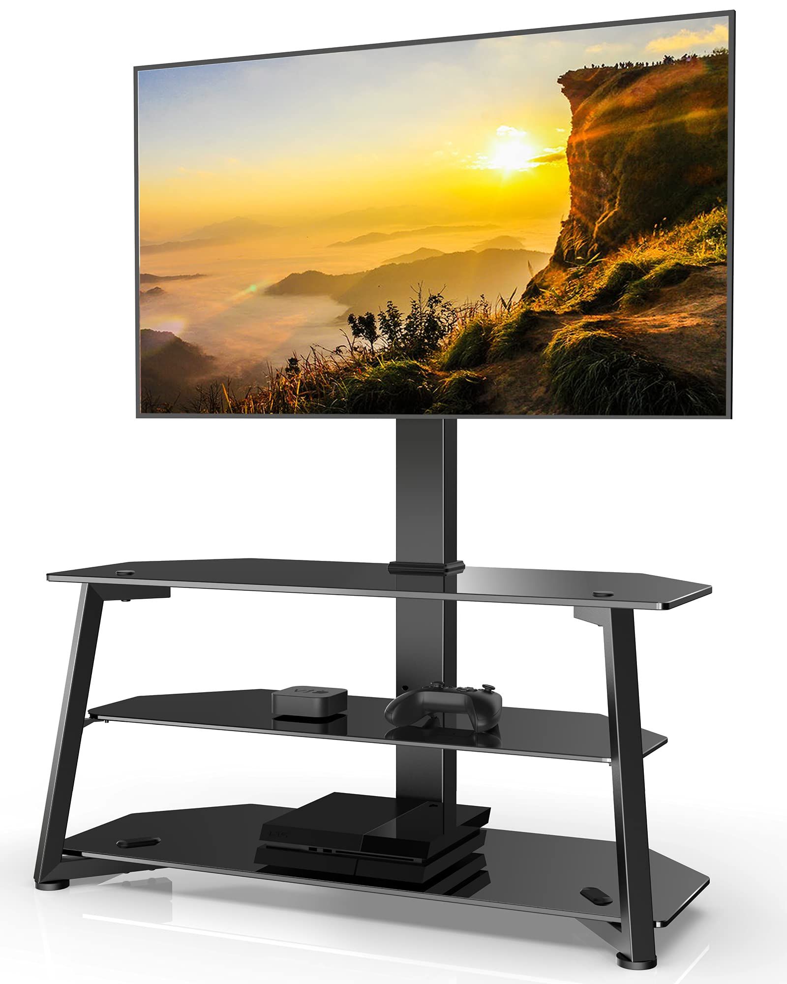 Well Known Buy Fitueyes 3 Tier Universal Corner Floor Tv Stand For 37 70 Inch Tvs Throughout Tier Stands For Tvs (View 13 of 15)