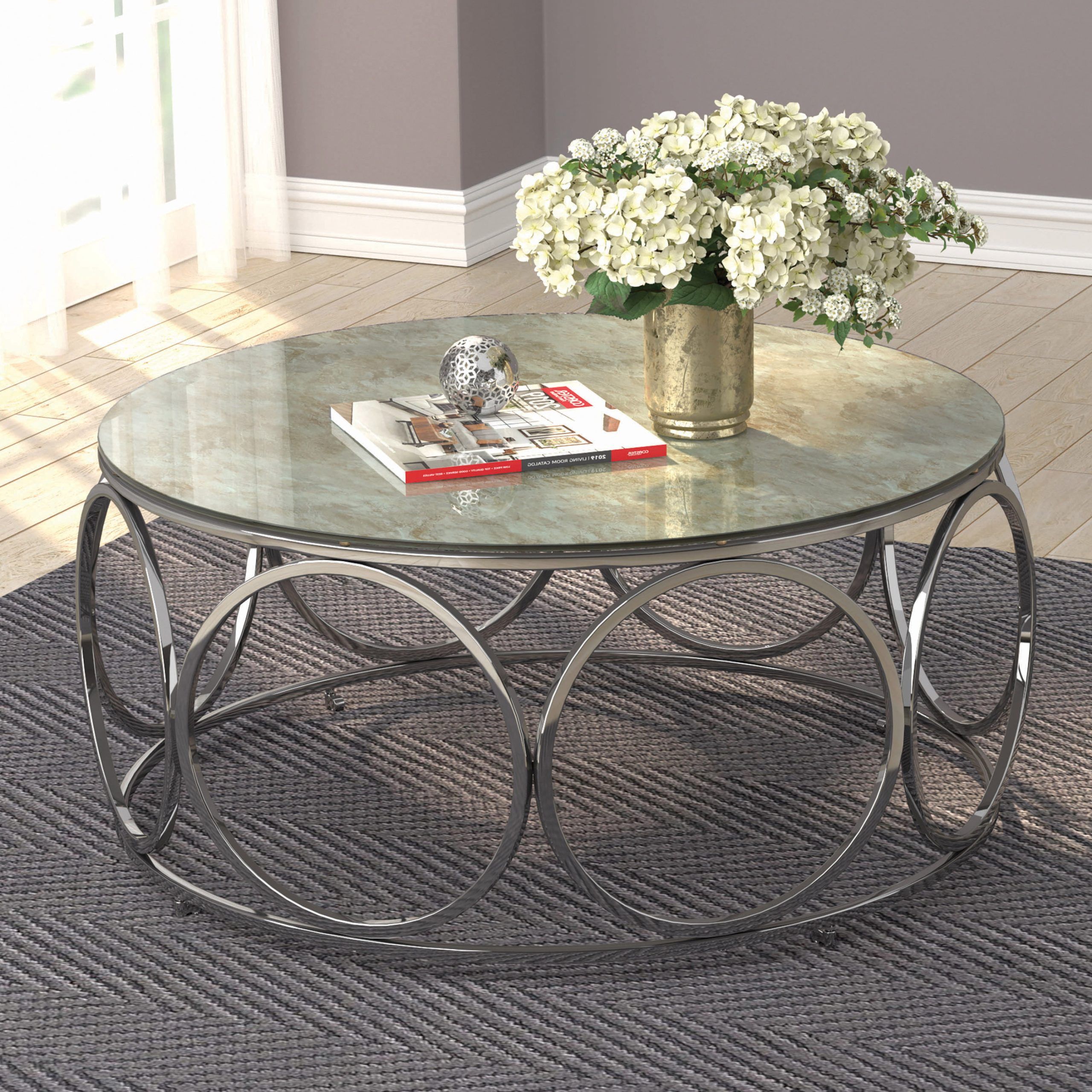 Well Known Coffee Tables With Casters With Regard To Round Coffee Table With Casters Beige Marble And Chrome – Walmart (View 5 of 15)