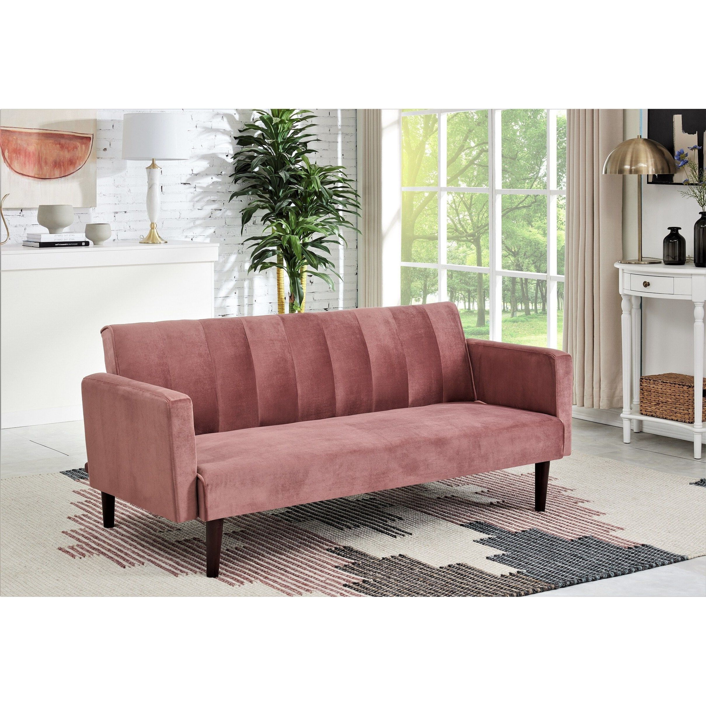 Well Known Container Furniture Srtip Convertible Velvet Sofa Bed – Overstock Within 66" Convertible Velvet Sofa Beds (View 4 of 15)