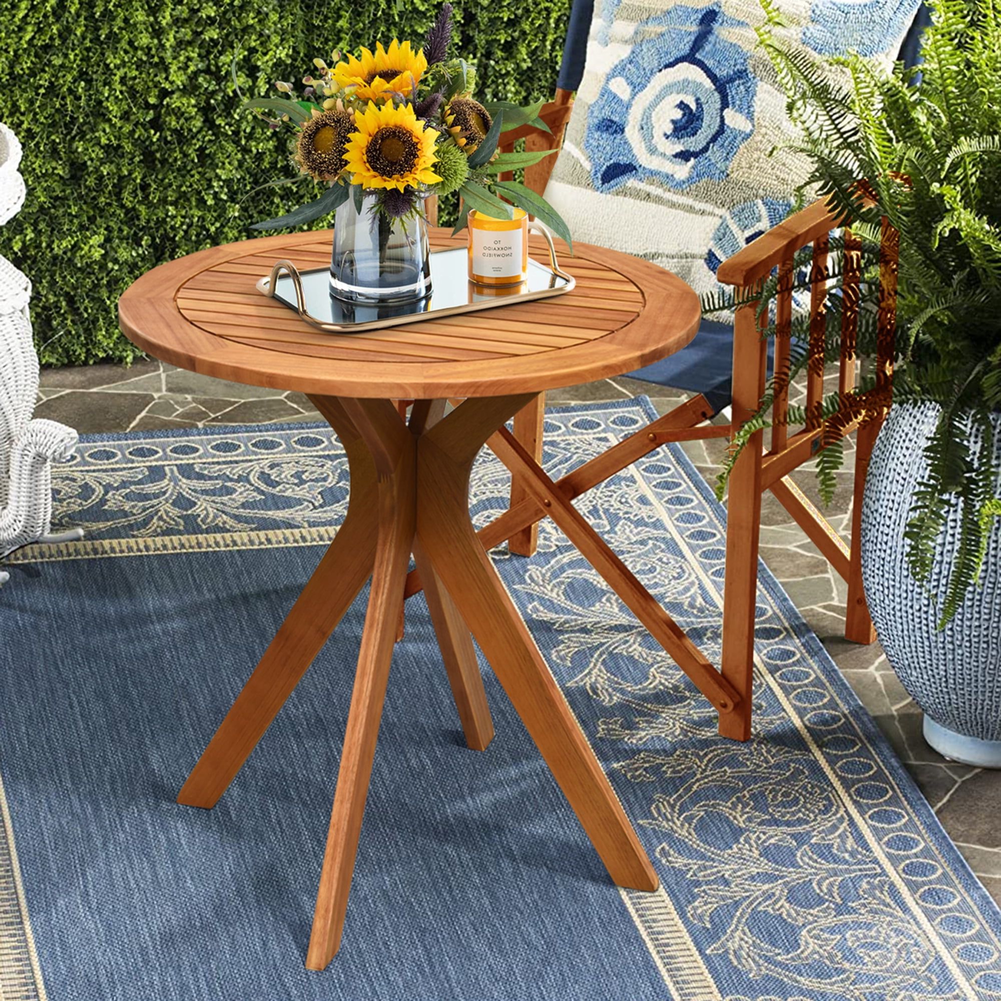 Well Known Costway 27'' Outdoor Round Table Solid Wood Coffee Side Bistro Table With Outdoor Half Round Coffee Tables (Photo 2 of 15)
