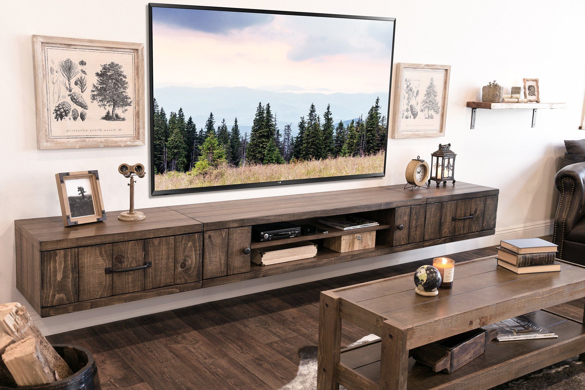 Well Known Farmhouse Rustic Wood Floating Tv Stand Entertainment Center – Spice For Modern Farmhouse Rustic Tv Stands (Photo 9 of 15)