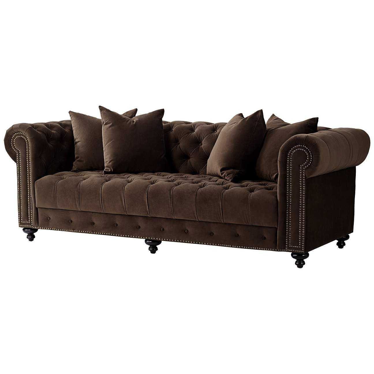 Well Known Jules 90"w Chocolate Brown Velvet Tufted Chesterfield Sofa – #58j03 Inside Sofas In Chocolate Brown (View 2 of 15)