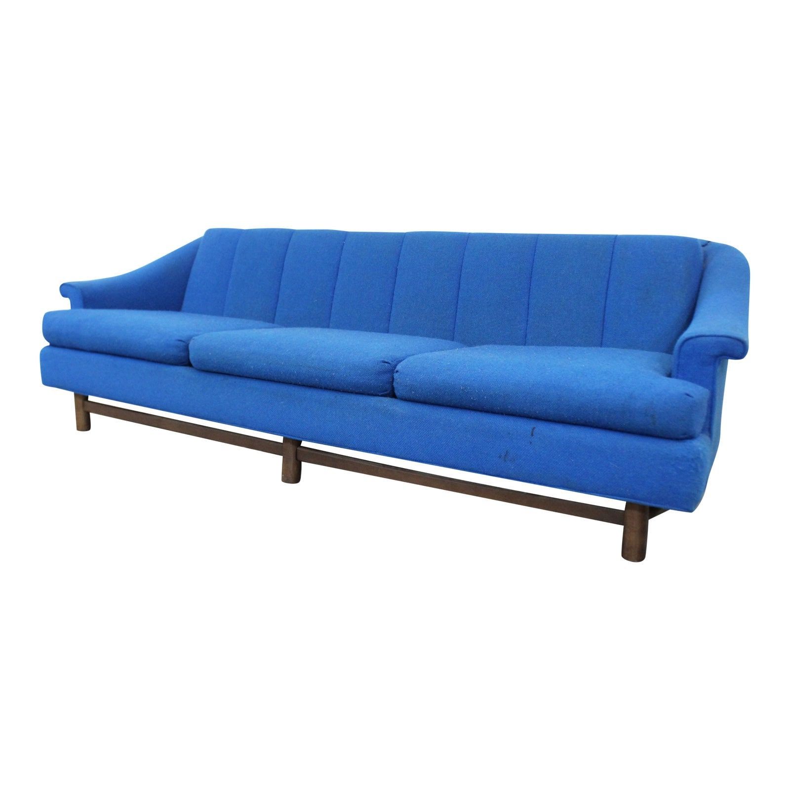 Well Known Mid Century 3 Seat Couches Throughout Mid Century Modern Blue 3 Seater Sofa On Wood Base, Danish Modern Couch (Photo 1 of 15)
