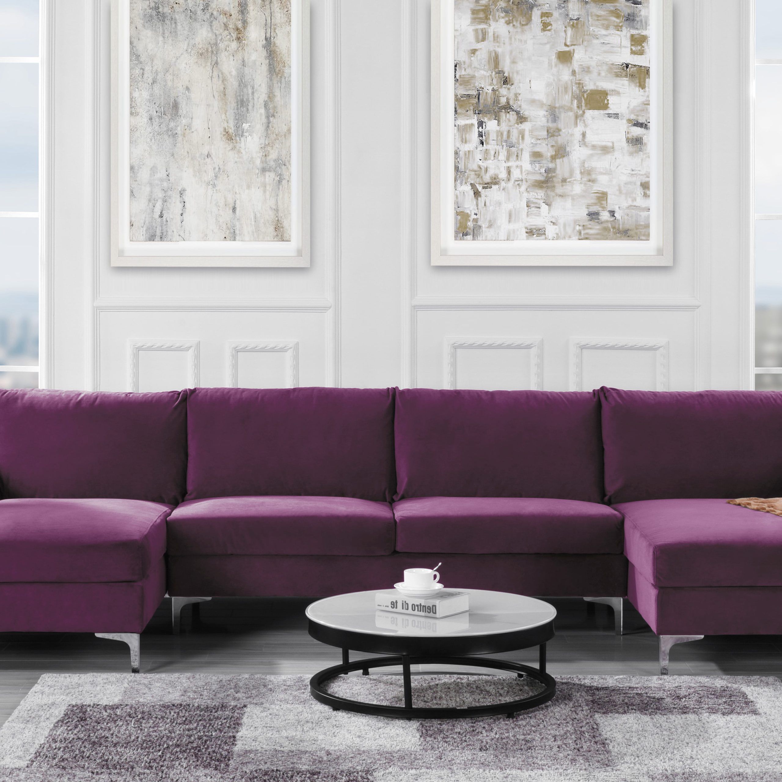 Well Known Modern Large Velvet Fabric U Shape Sectional Sofa, Double Extra Wide With Regard To Modern Velvet Sofa Recliners With Storage (View 11 of 15)