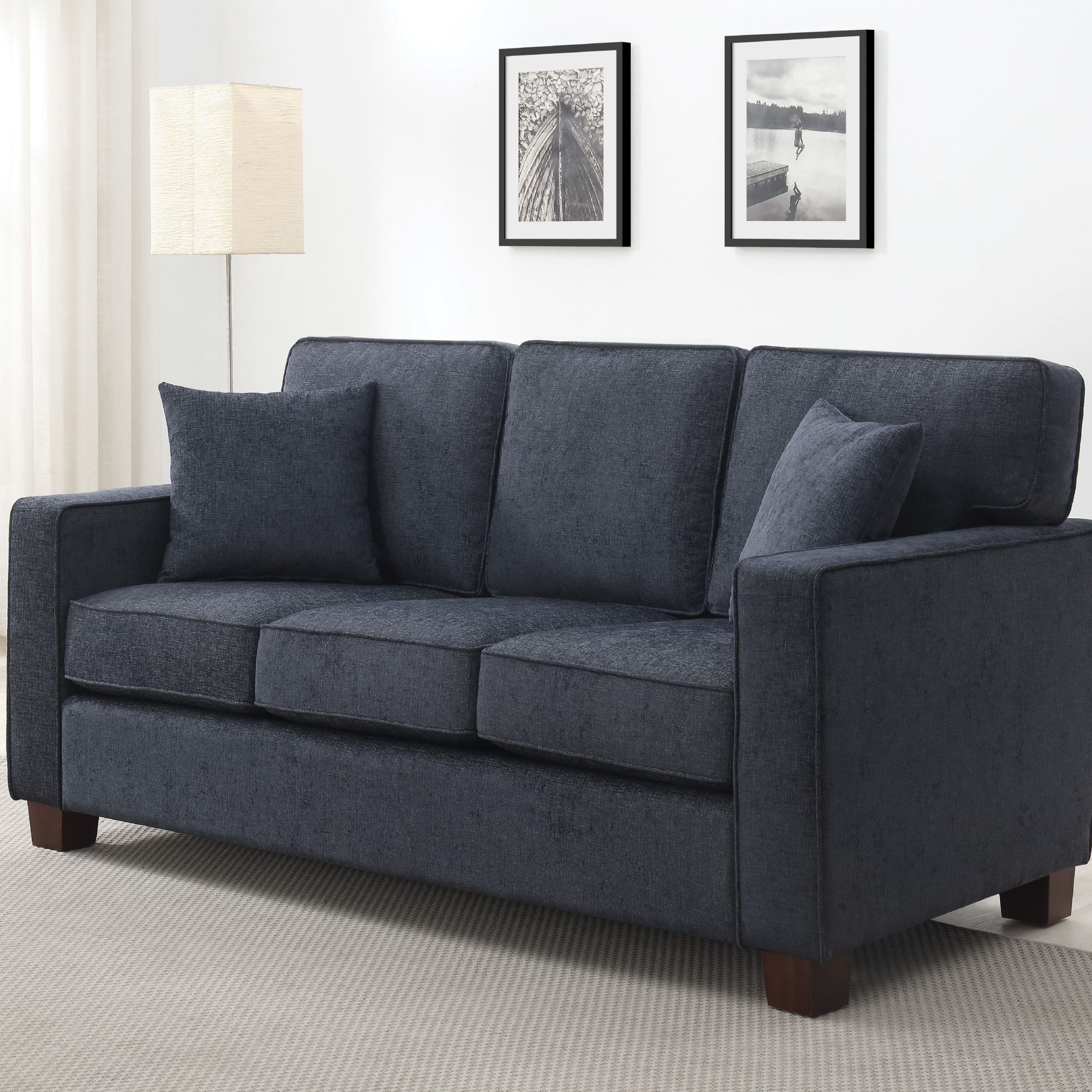 Well Known Osp Home Furnishings Russell 3 Seater Sofa In Navy Fabric 3/ctn Throughout Navy Linen Coil Sofas (Photo 9 of 15)