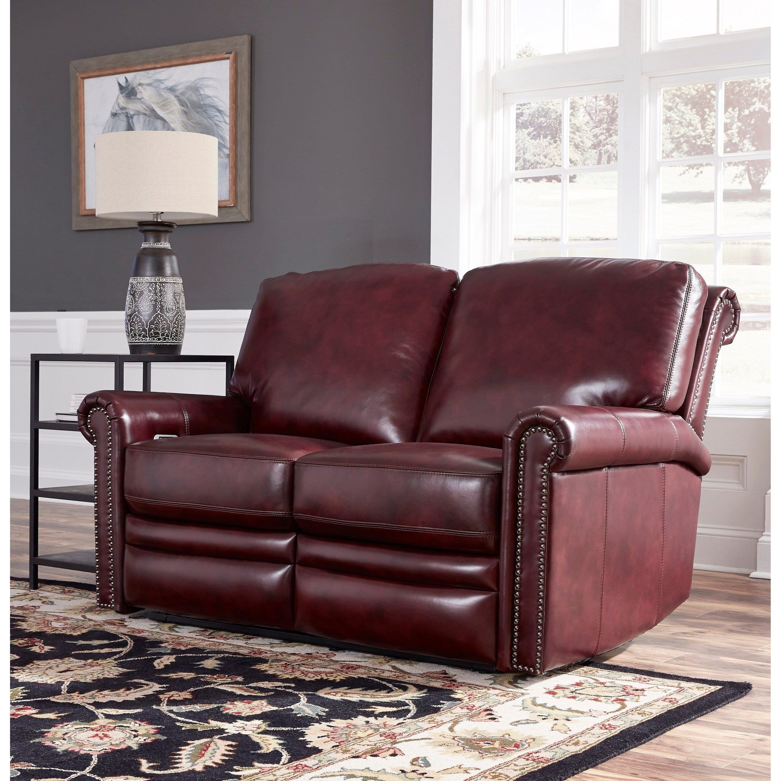 Well Known Port Burgundy Red Top Grain Leather Power Reclining Loveseat – Bed Bath Within Top Grain Leather Loveseats (Photo 4 of 15)