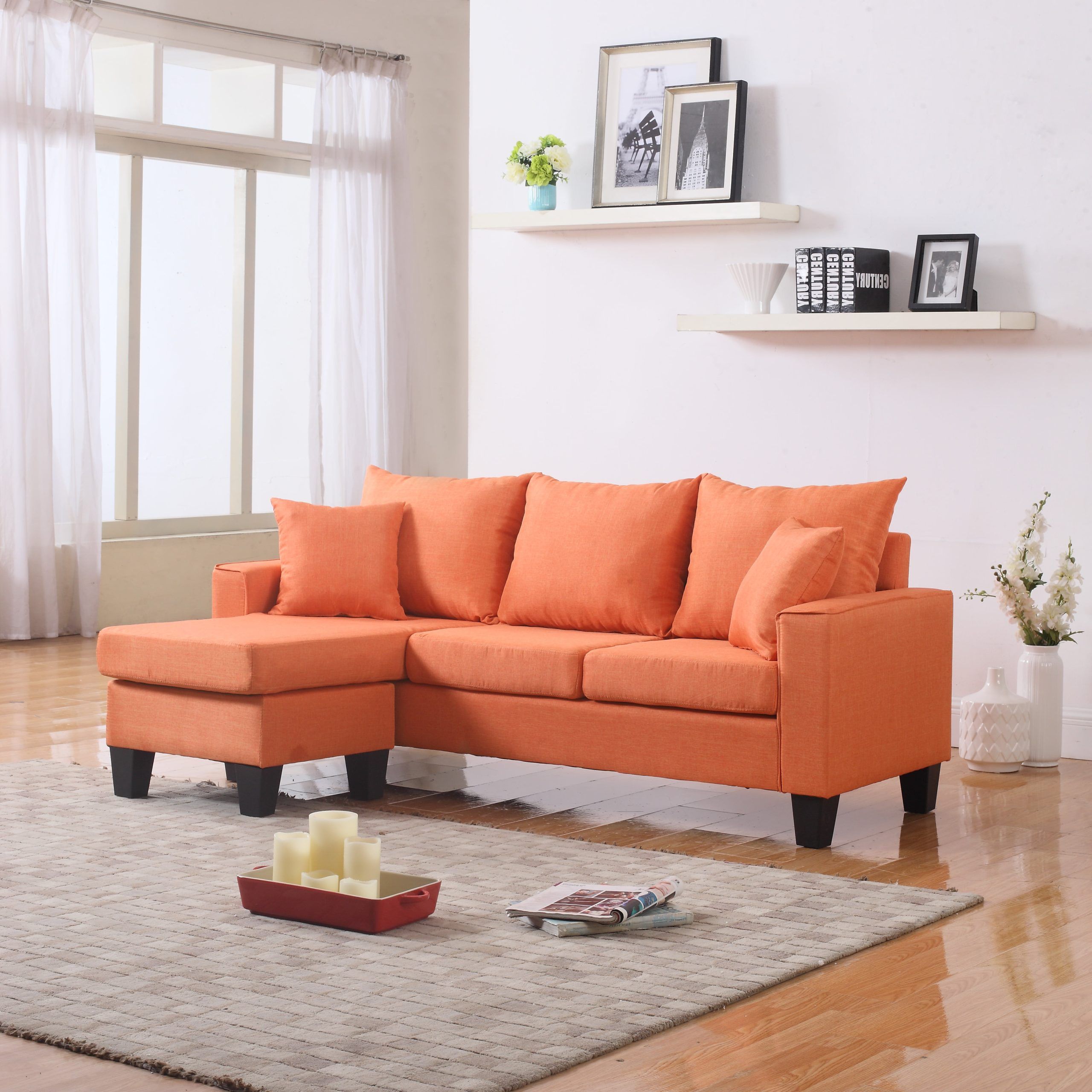 Well Known Sofas For Small Spaces In Modern Linen Fabric Small Space Sectional Sofa With Reversible Chaise (View 4 of 15)