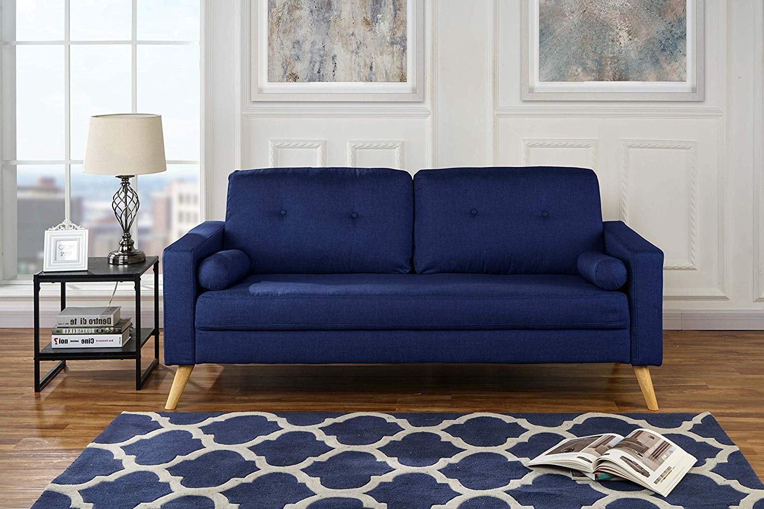 Well Known Sofas In Blue Regarding Modern Living Room Fabric Sofa, Couch With Tufted Buttons (dark Blue (View 6 of 15)