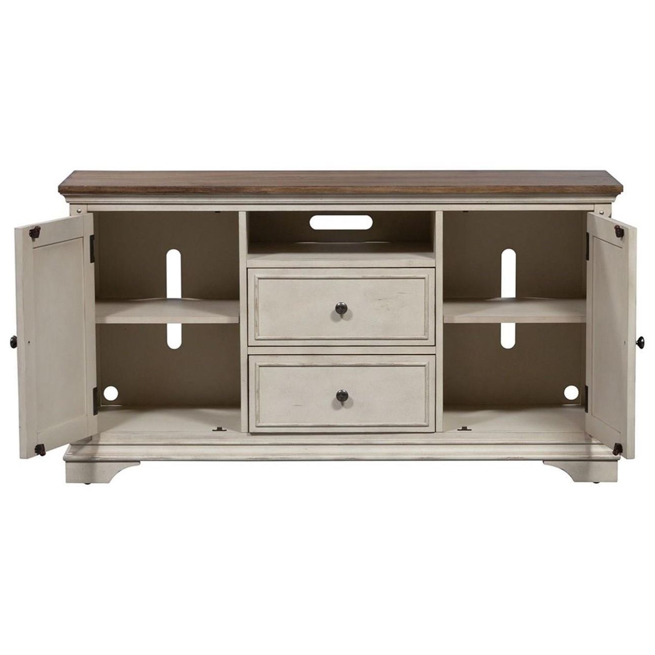 Well Known Tv Stands With 2 Doors And 2 Open Shelves In Liberty Furniture Morgan Creek Farmhouse 56 Inch Tv Console With  (View 6 of 15)