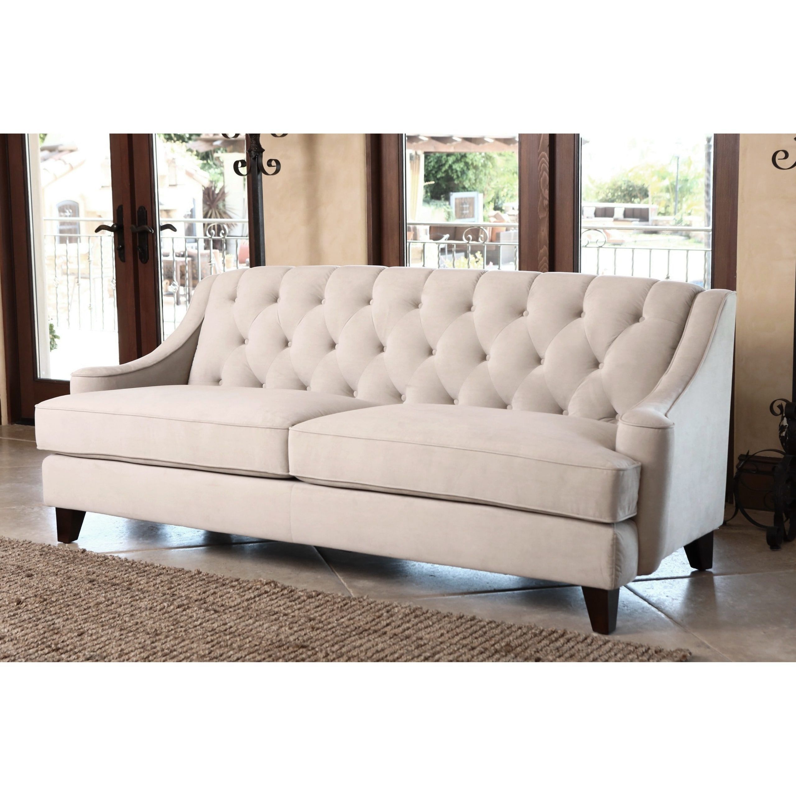 Well Liked Elegant Beige Velvet Sofas Within Abbyson Living Claridge Beige Velvet Fabric Tufted Sofa – Overstock (View 4 of 15)
