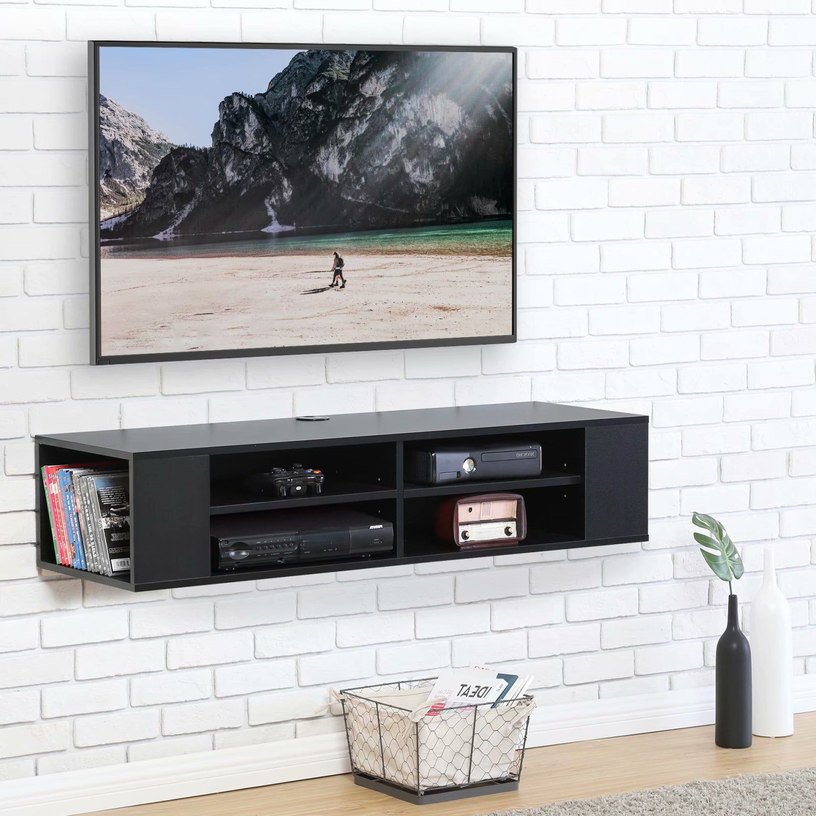 Well Liked Fitueyes Floating Entertainment Storage Shelf Black Wall Mounted In Floating Stands For Tvs (View 15 of 15)